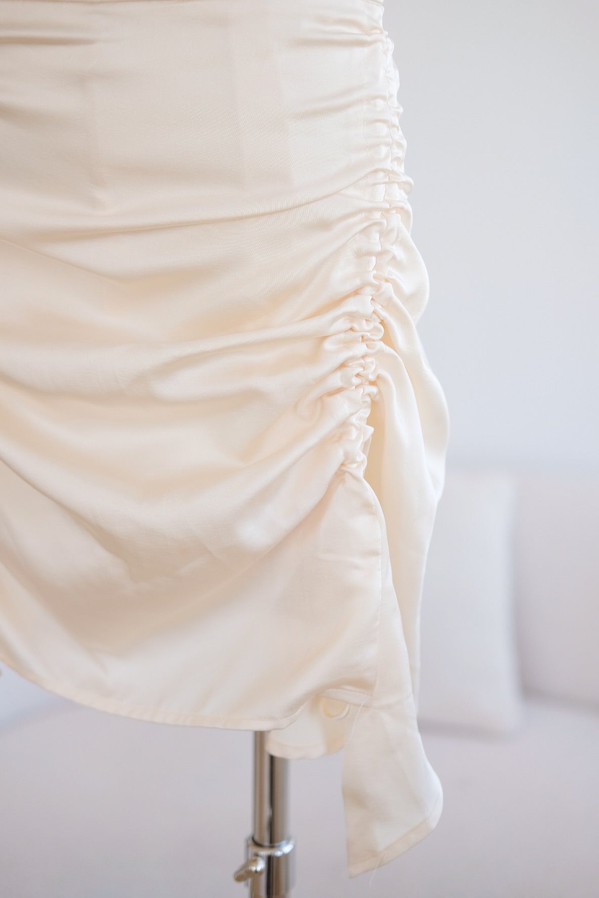 Champagne Satin Ruched Ruffle Skirt