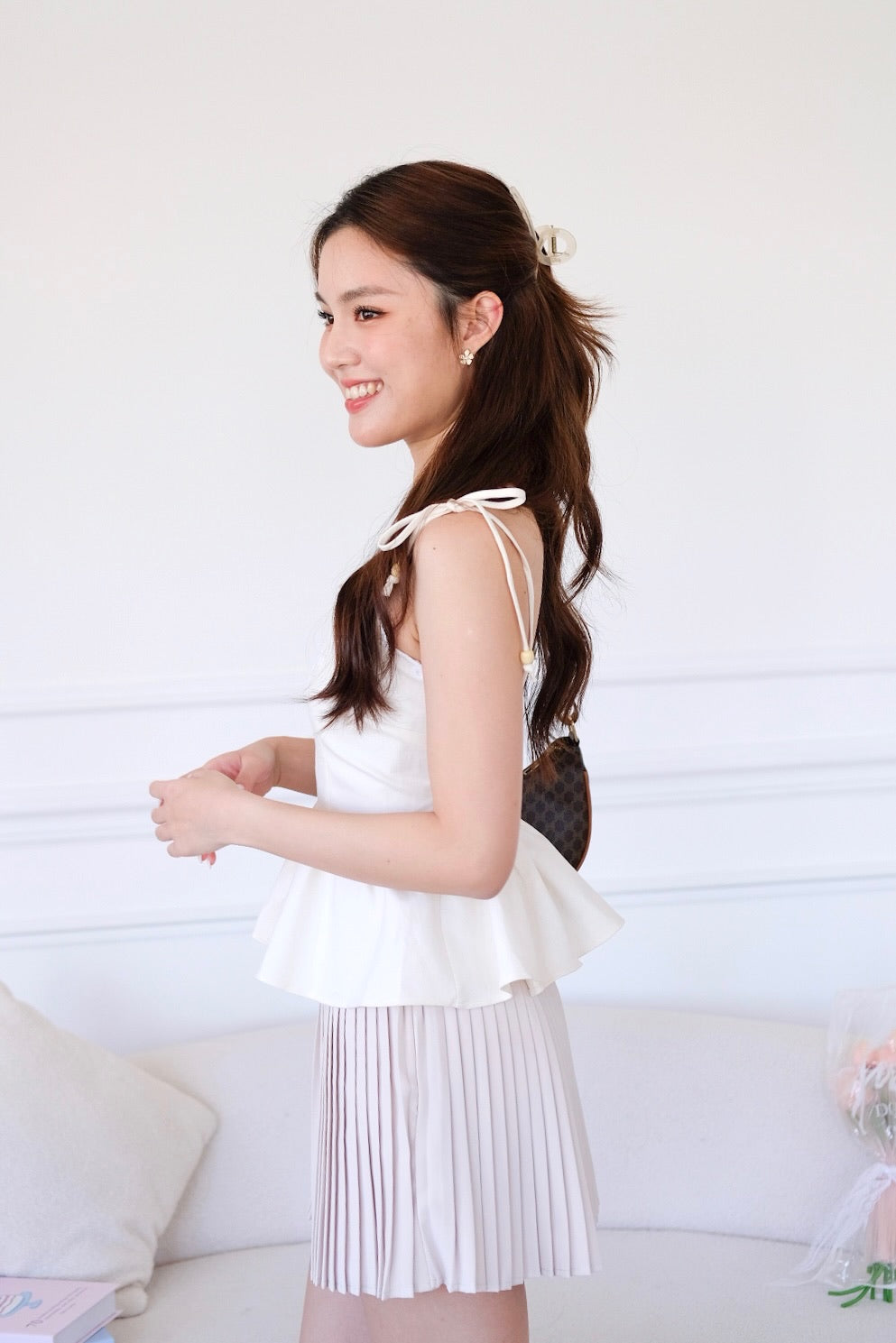 Lyanne Eyelet Linen Peplum Top (Cream)