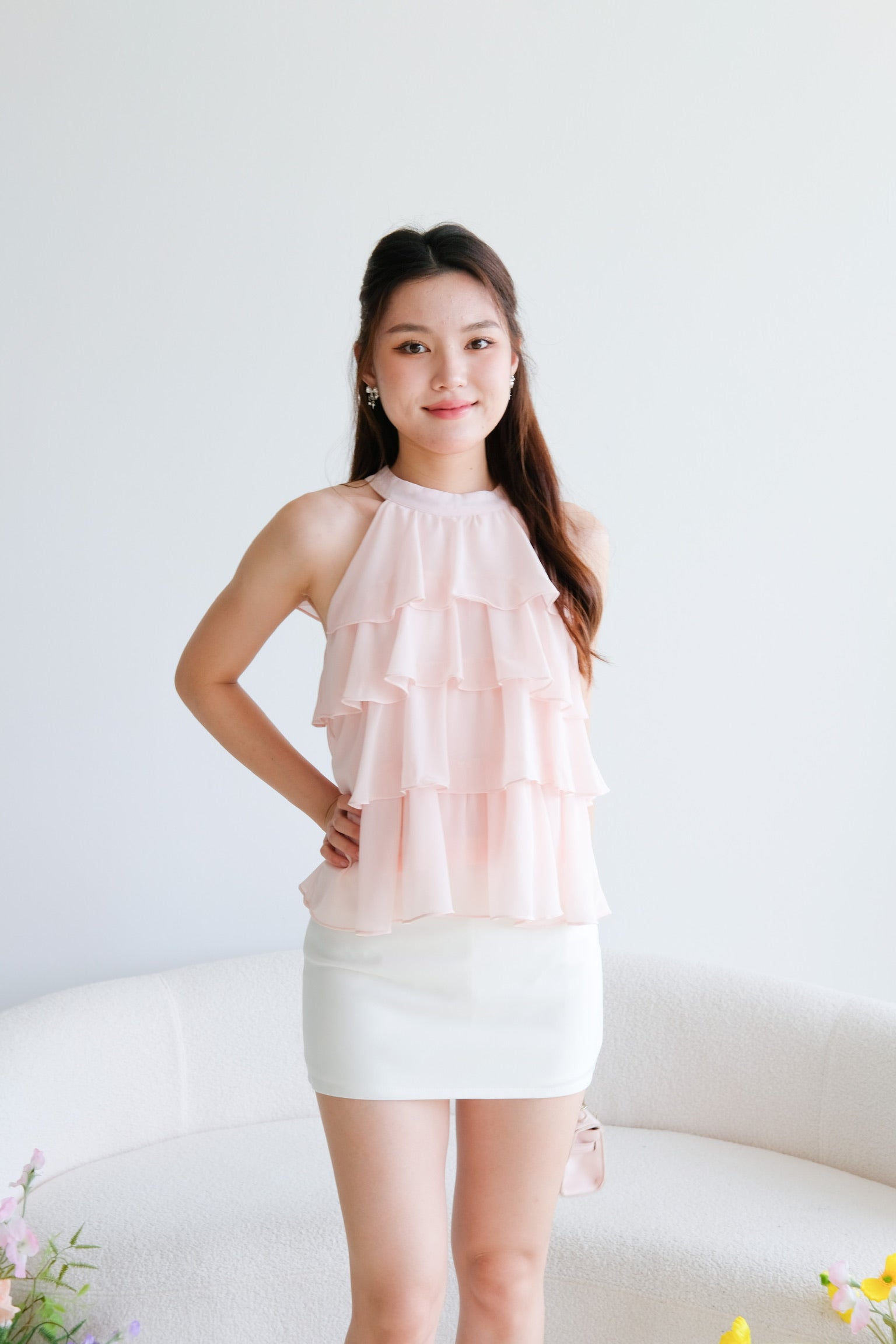 Erica Layered Halter Top (Baby Pink)