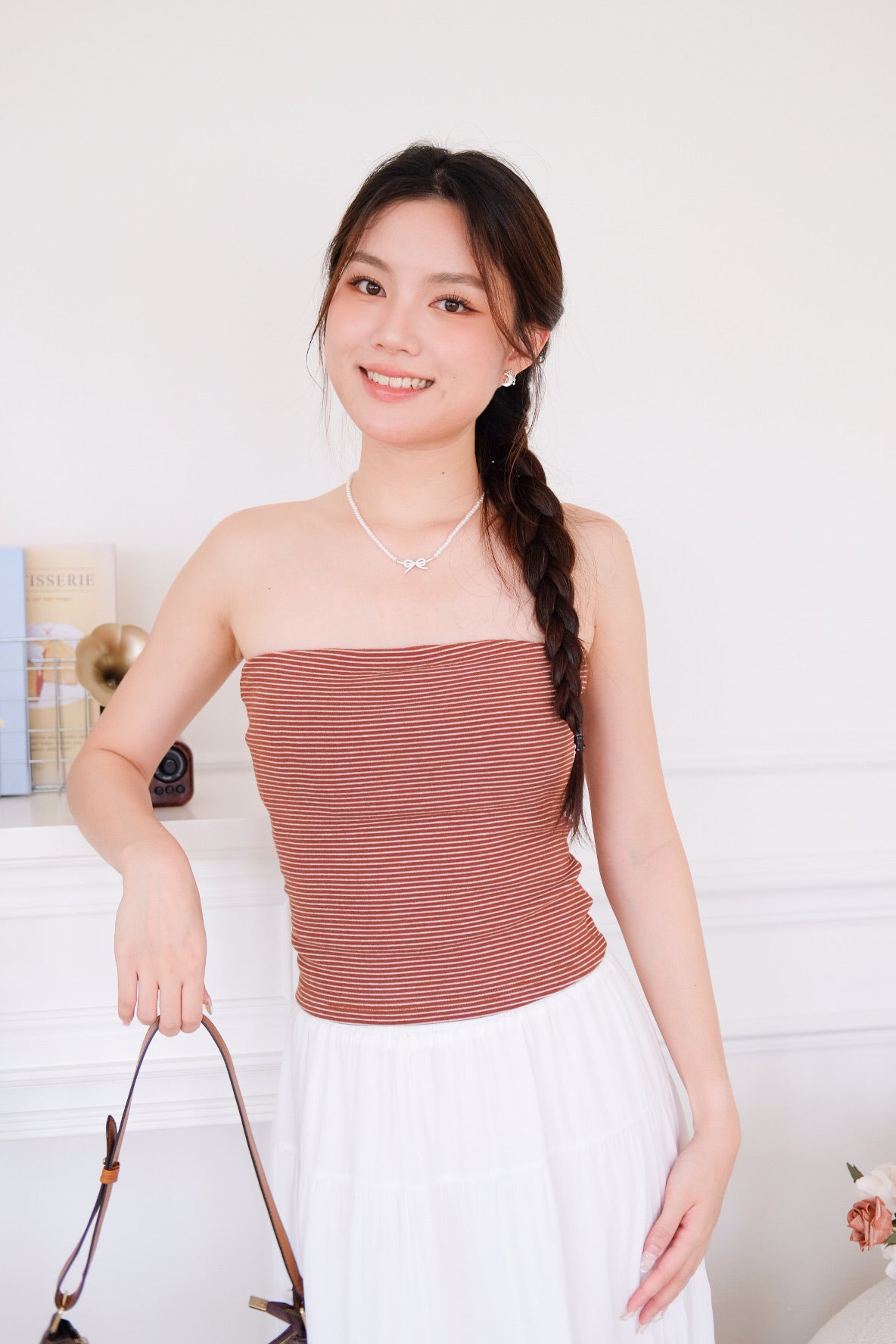 Capri Striped Padded Tube Top (Chestnut Brown) [ ETA 26 Aug ]