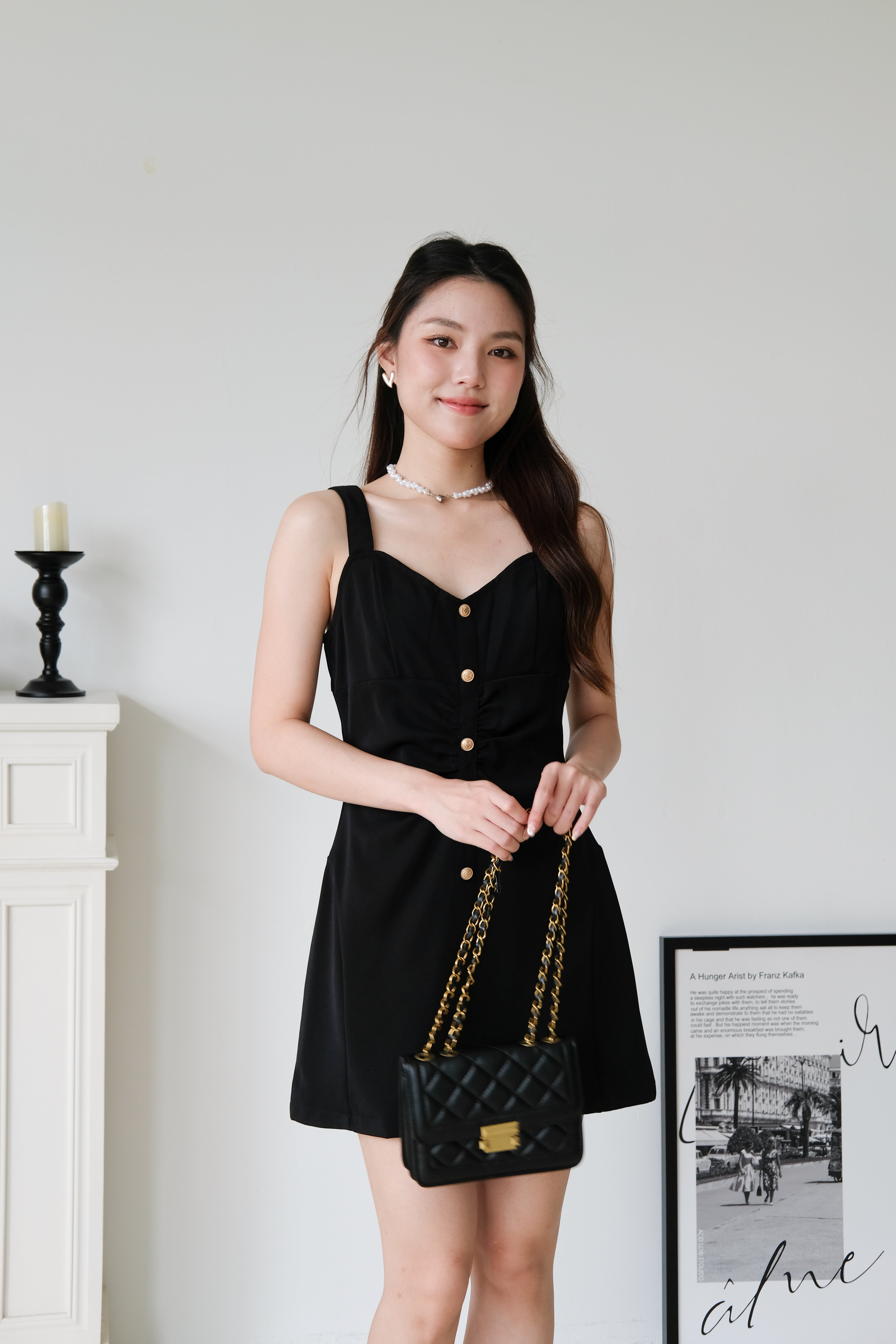 Kailey Vintage Button Dress (Black)