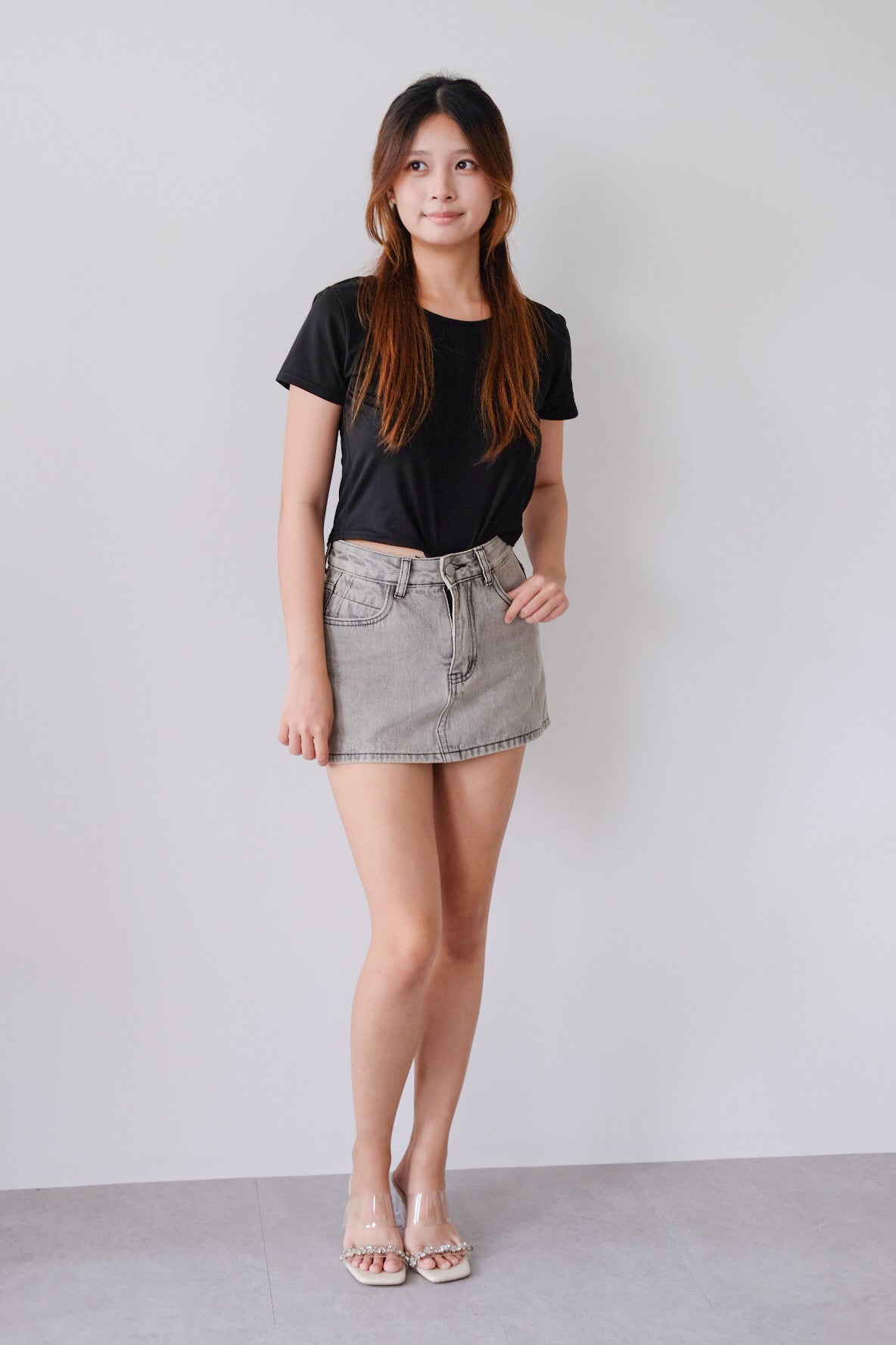 Grey Short High Waist Denim Jeans