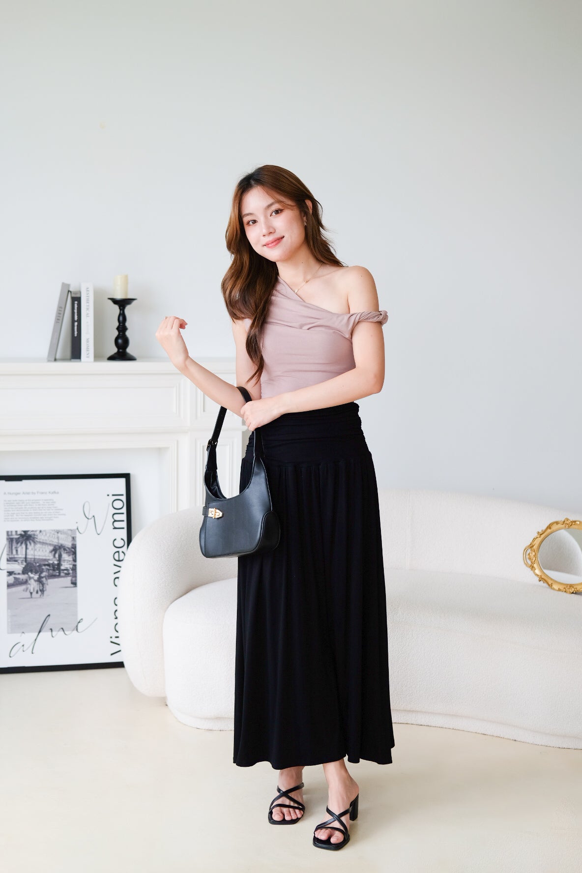 Emmeline Ruched Maxi Skirt (Black)