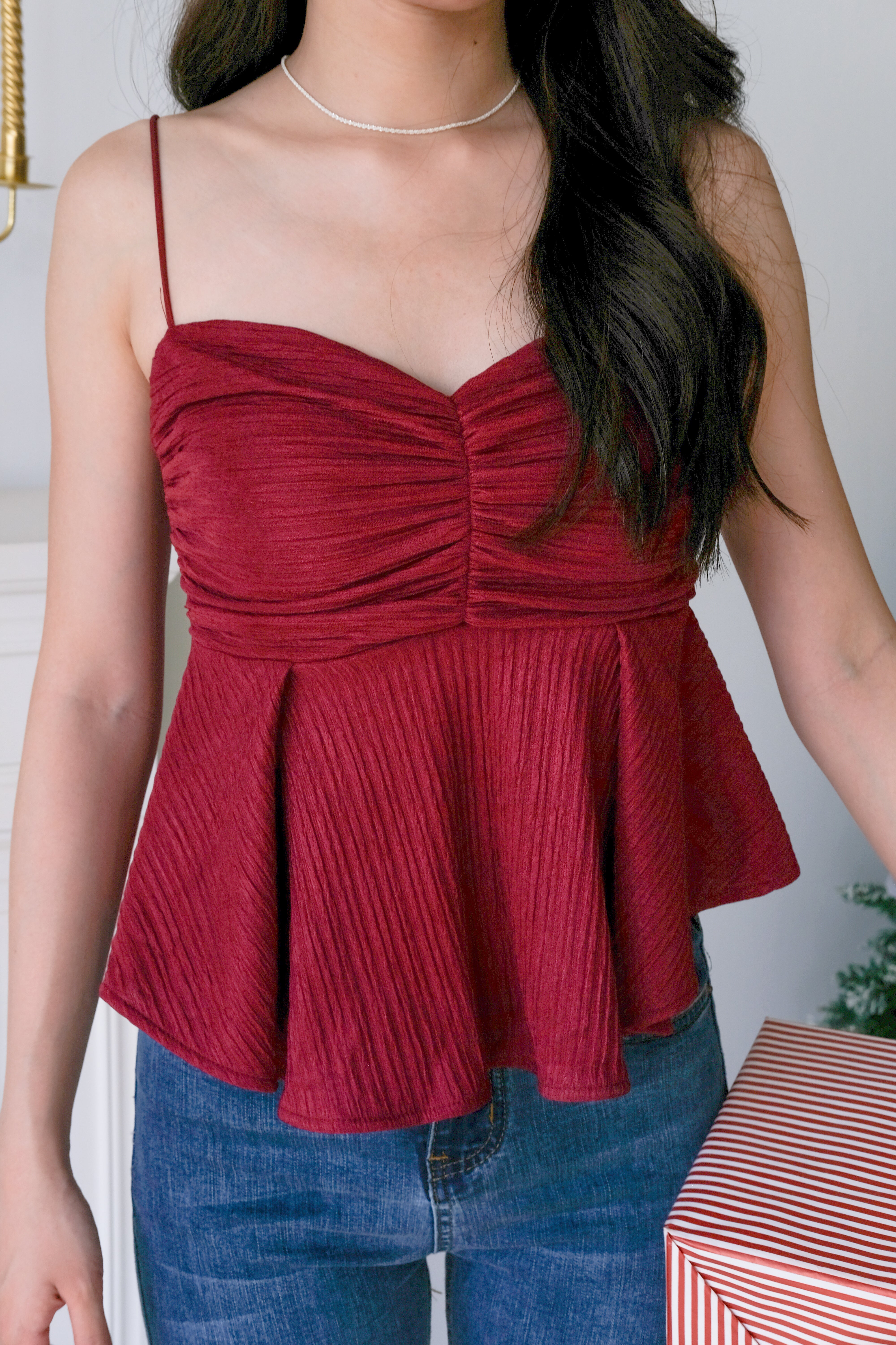 Sonia Sweetheart Tube Babydoll Top (Maroon)