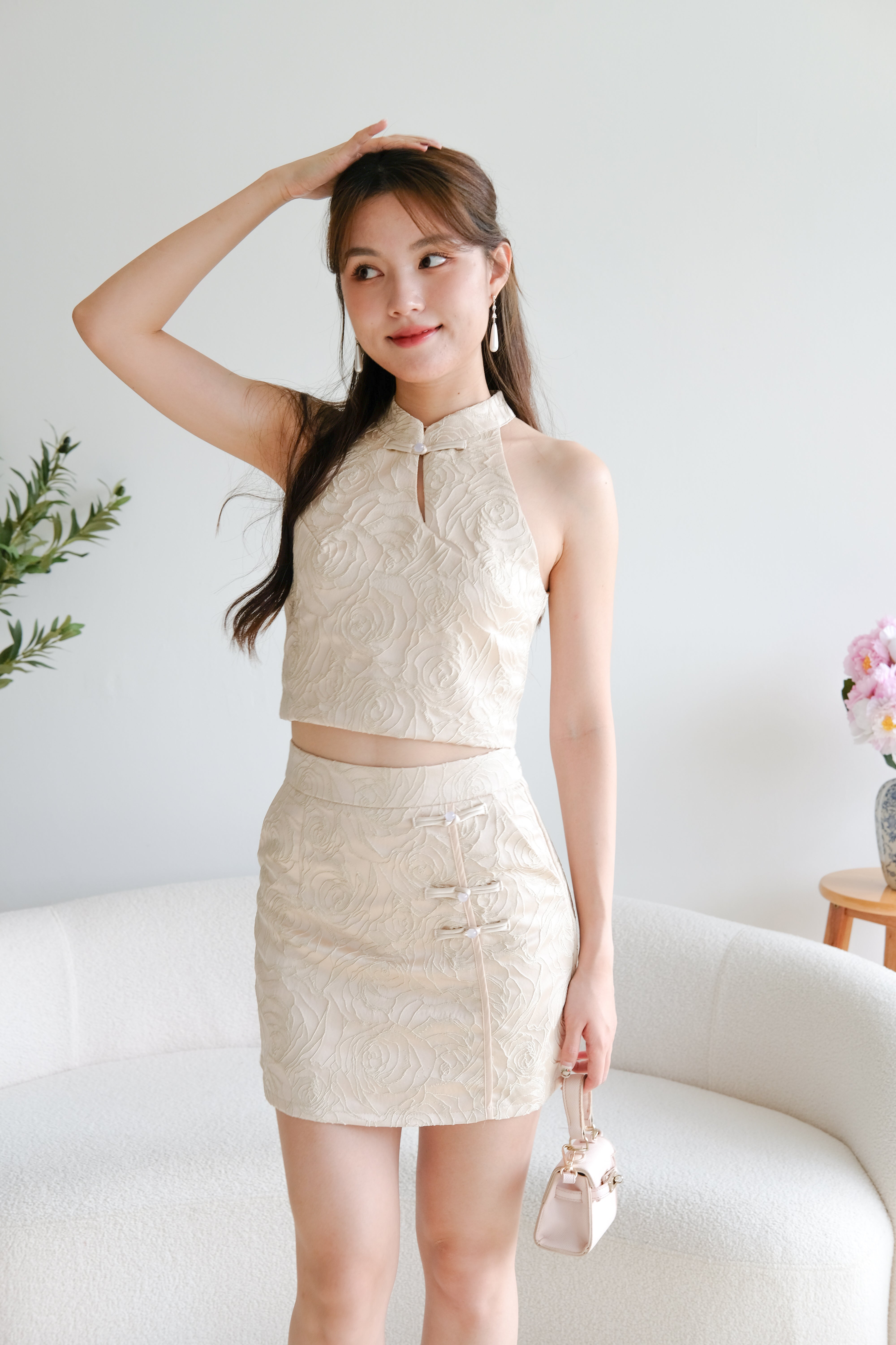 Yi Fei Roses Cheongsam Set (Pale Pink)