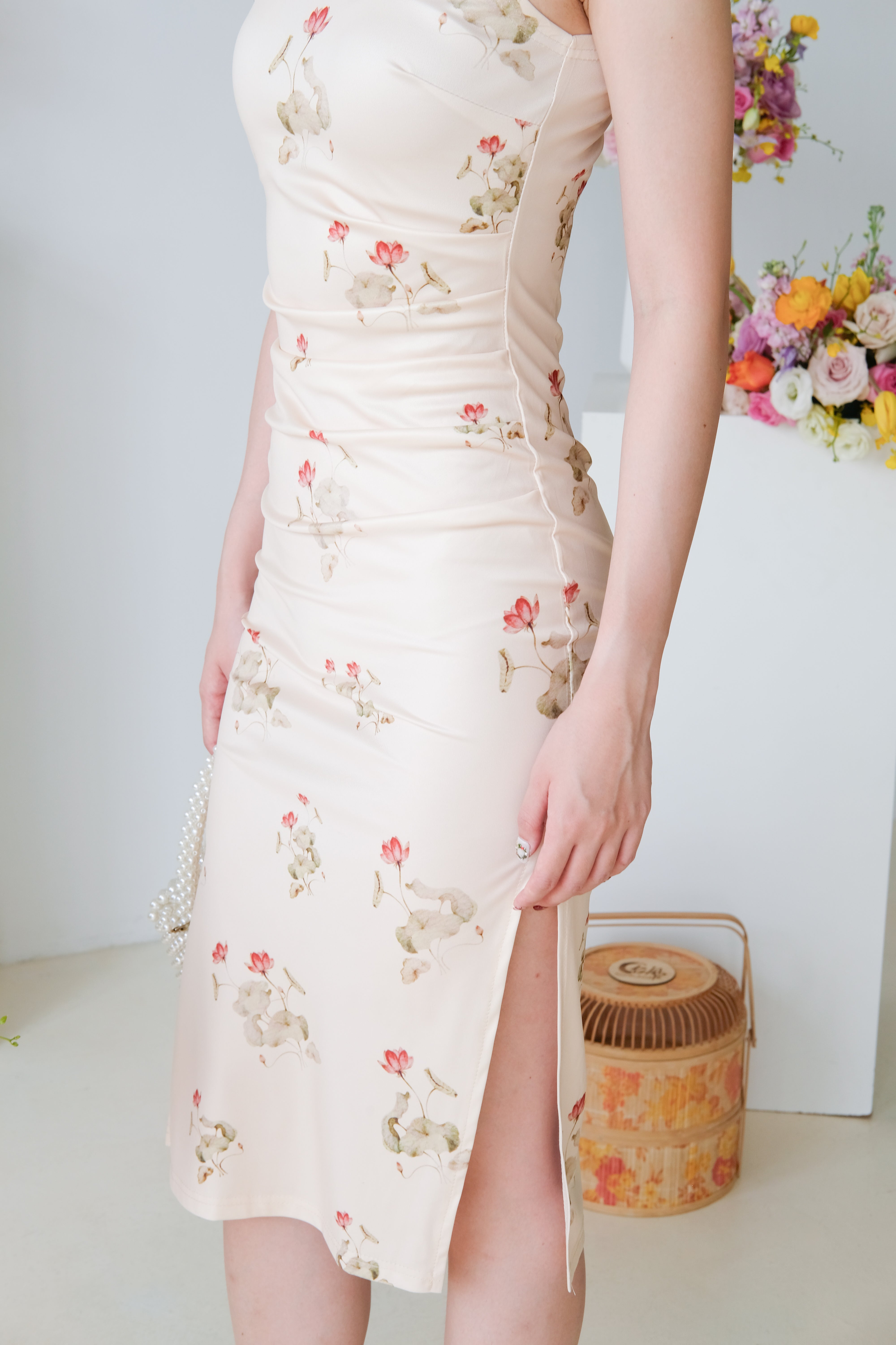 Hua Halter Slit Midi Cheongsam (Yellow)