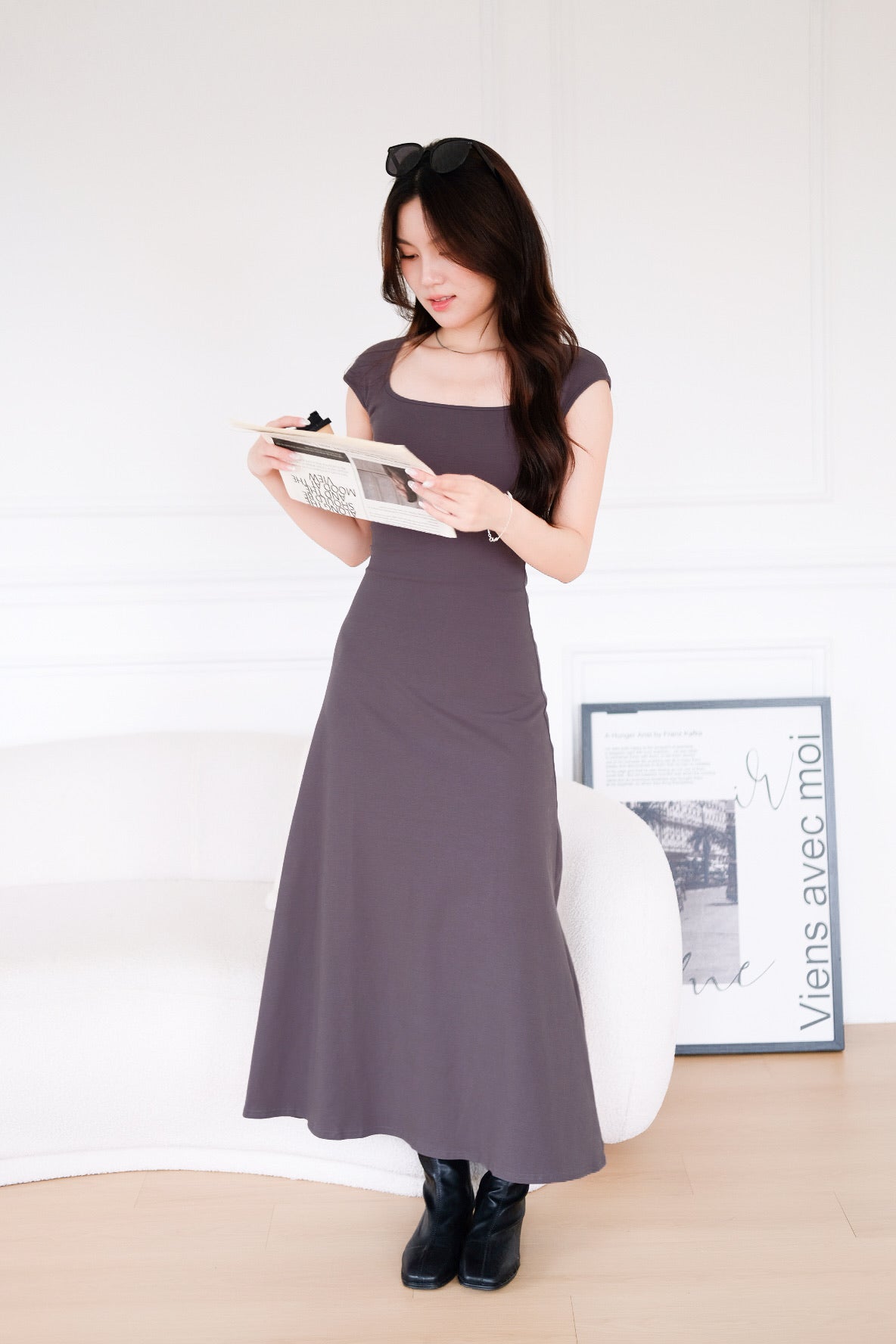 Jillian Padded Skater Maxi Dress (Steel Grey)