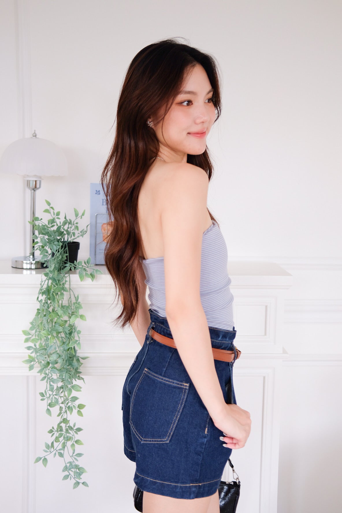 Capri Striped Padded Tube Top (Baby Blue)