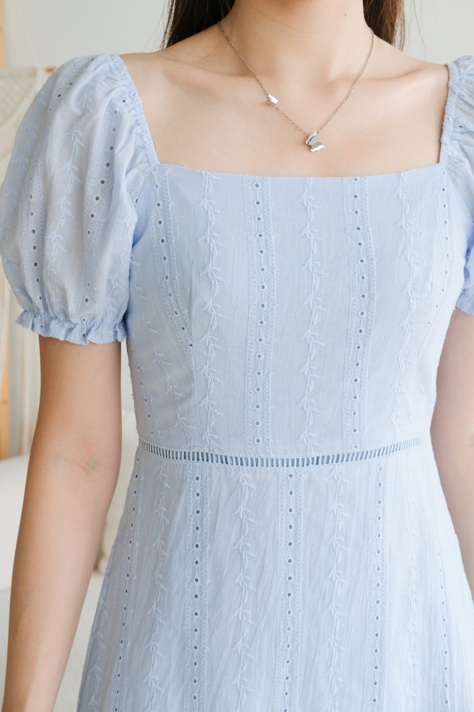 Evelyn Eyelet Ruffle Dress (Sea Blue)