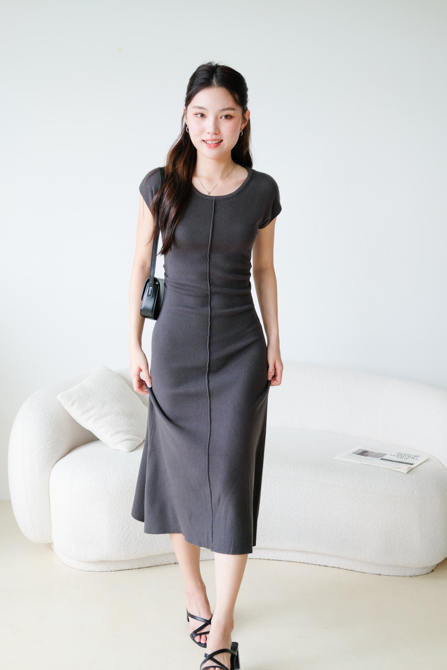 Samantha Crew Neck Knit Maxi Dress (Dark Grey)