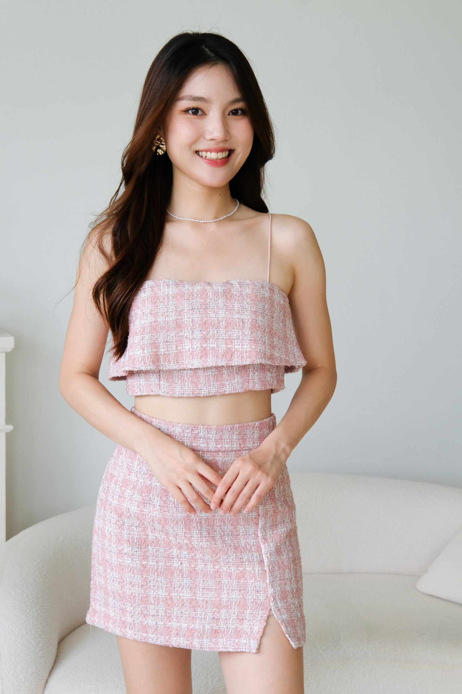 Yujin Overlay Tweed Set (Candy Pink)