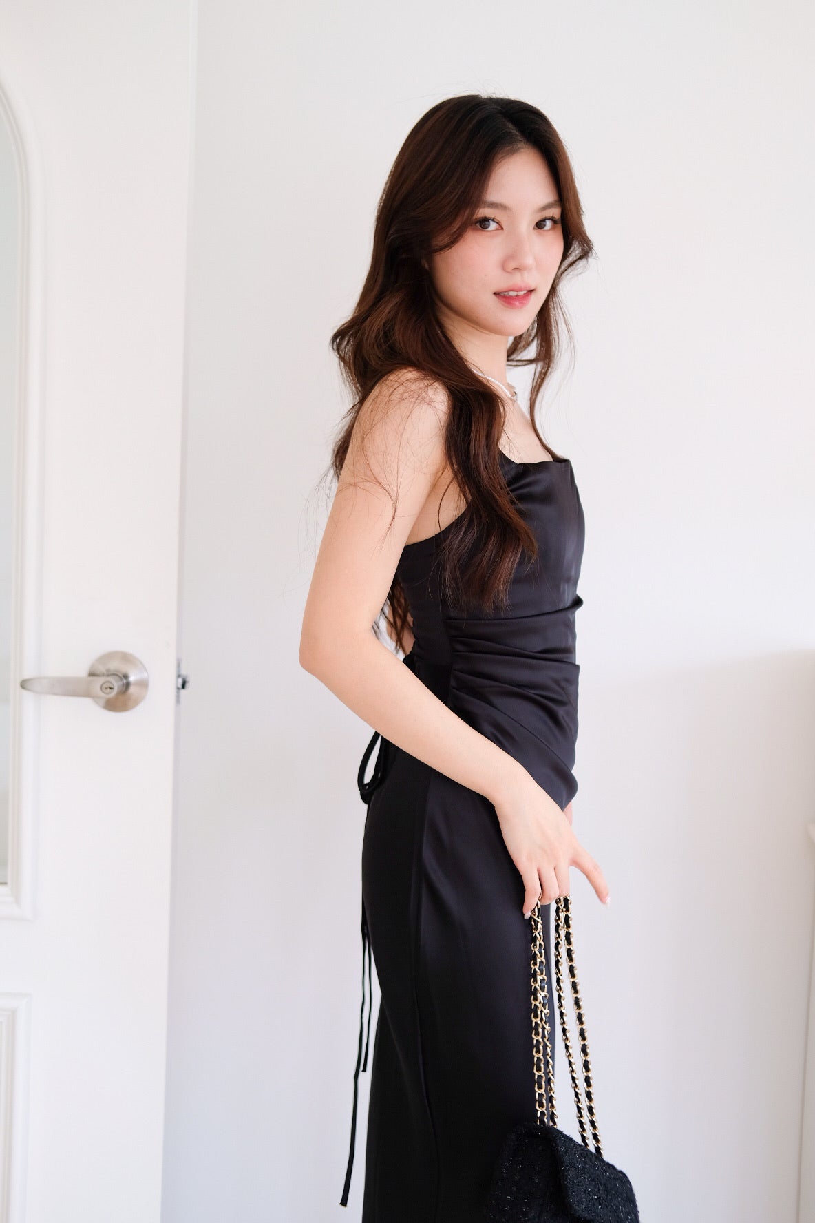 Adora Satin Mermaid Maxi Dress (Black)