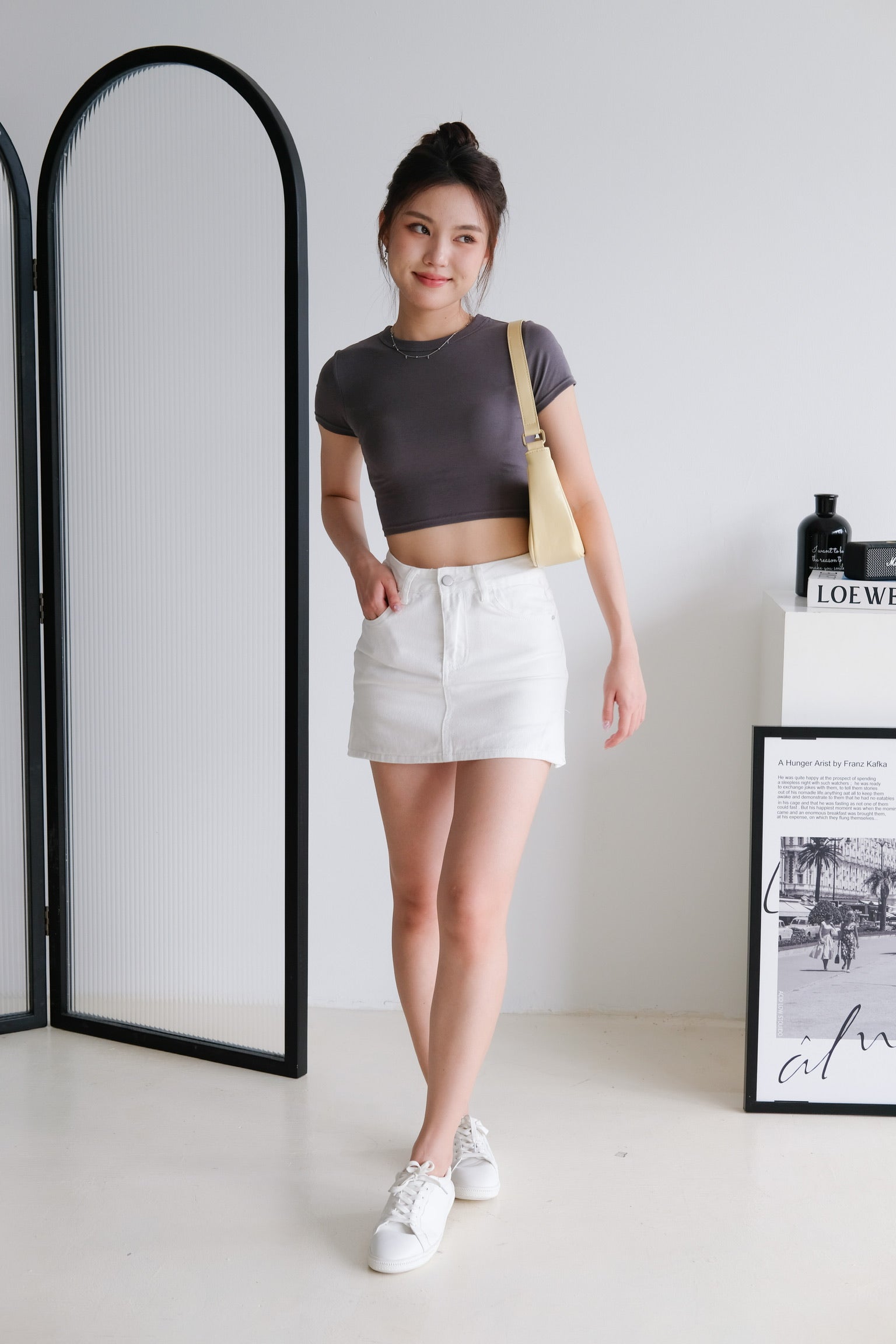 Beth Padded Crop Tee (Steel Grey)