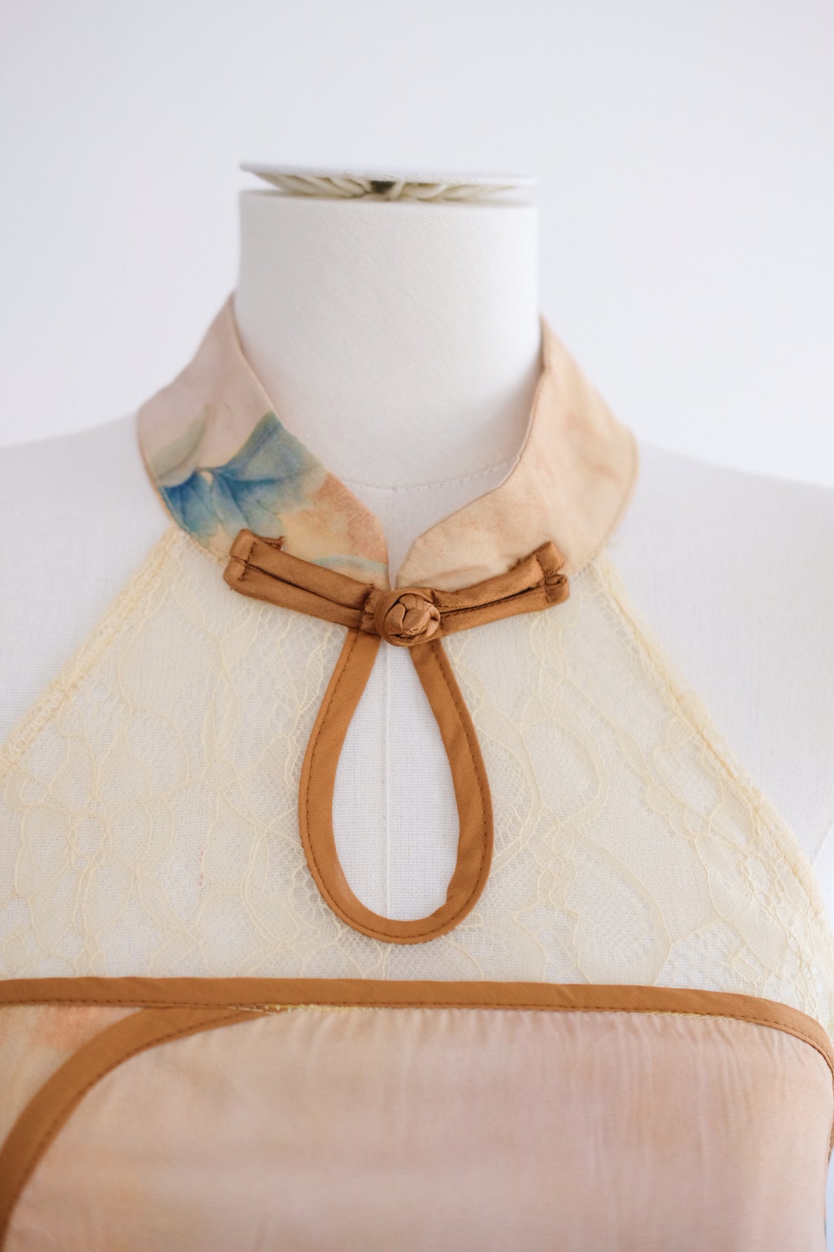 Orange Halter Mesh Cheongsam Dress