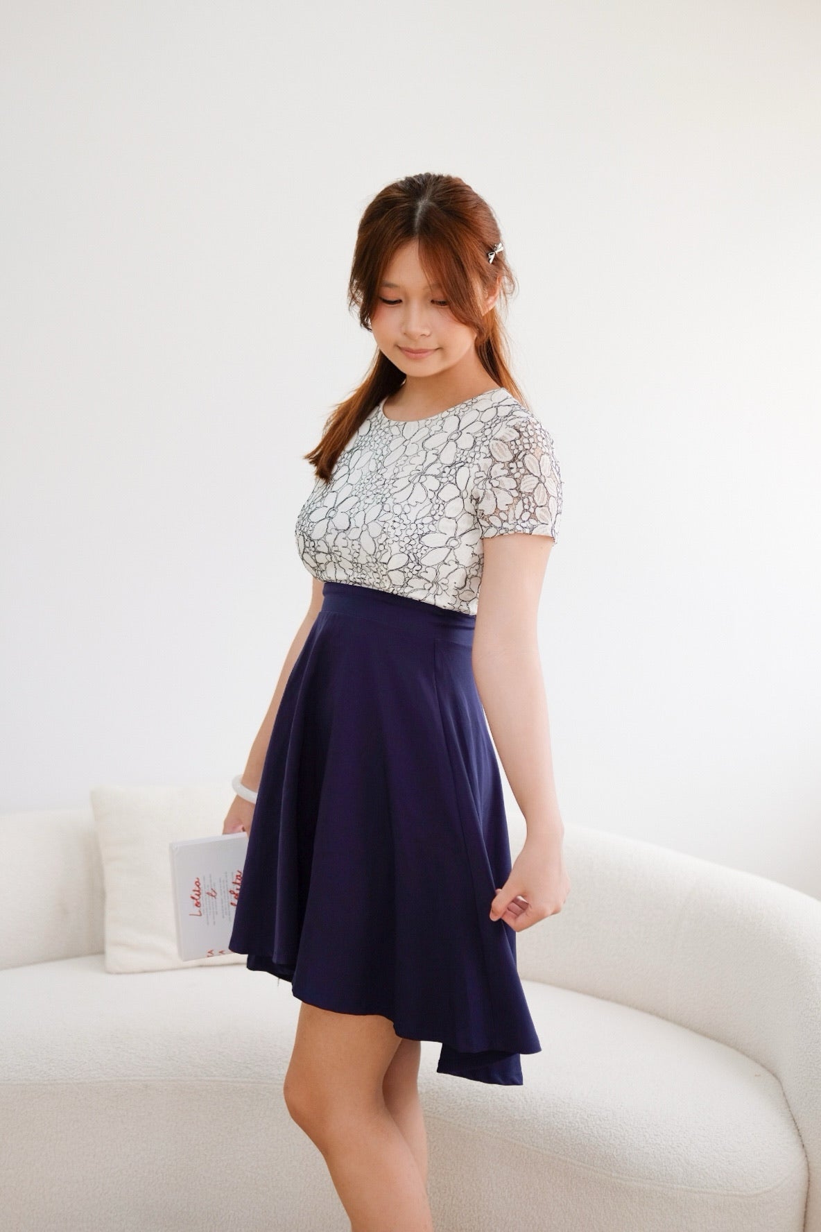 Navy Blue Organza Flower Mini Dress