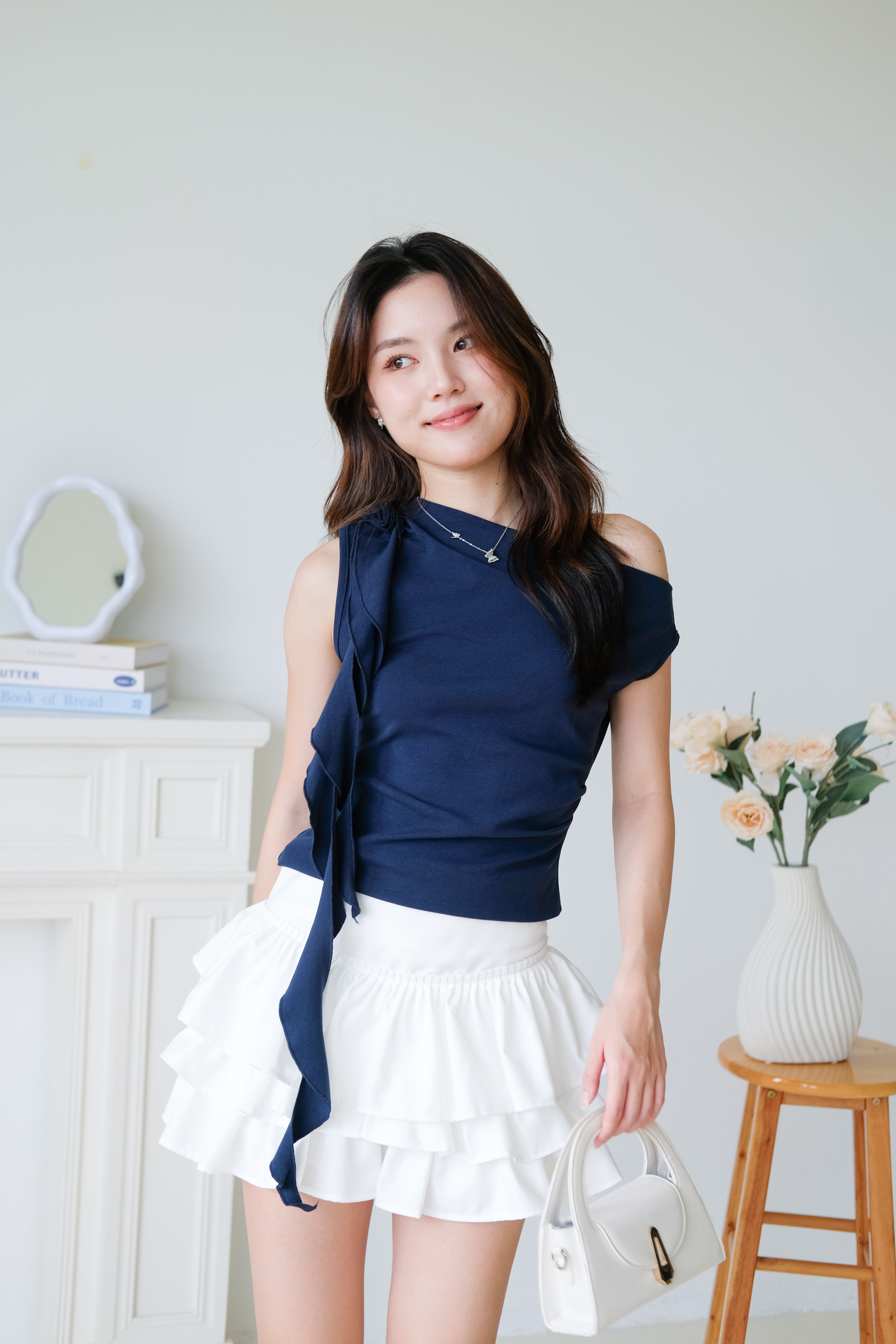 Elora Ruffle Toga Top (Navy Blue)
