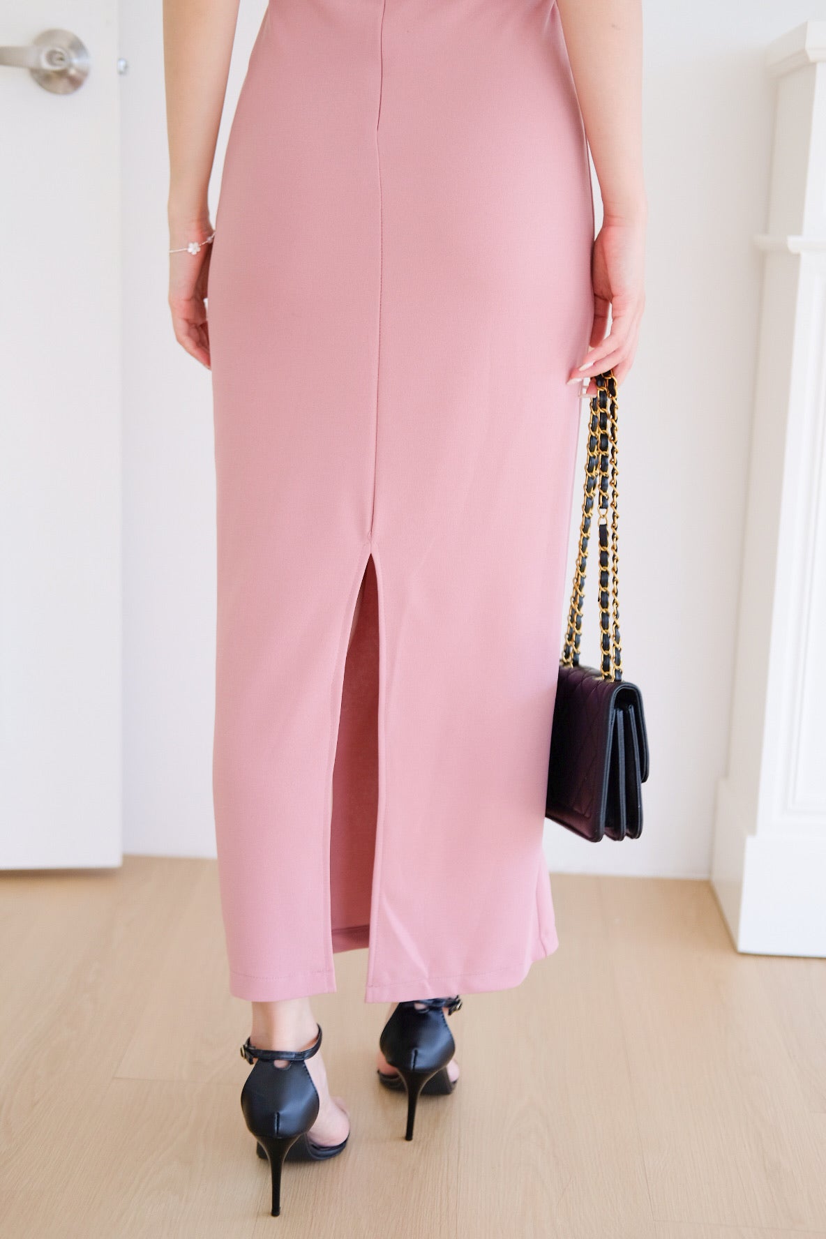 Brianna Ruched Jewel Bodycon Maxi Dress (Rouge Pink)