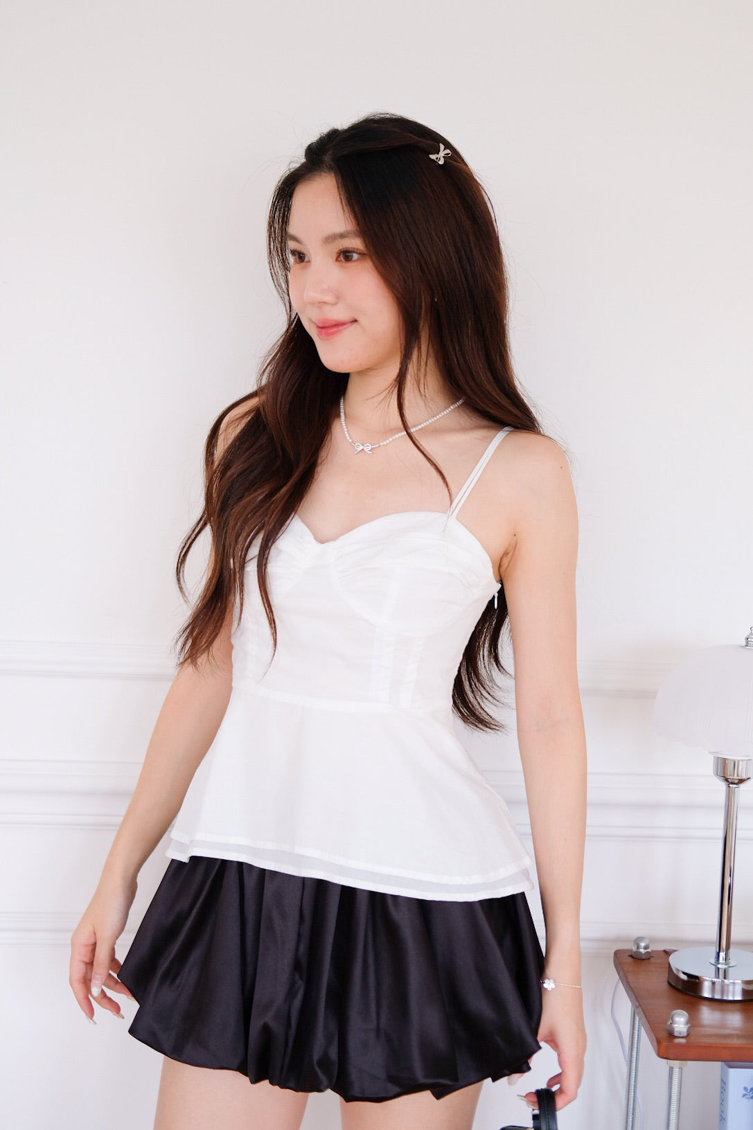 Eden Self Tie Ribbon Peplum Top (White)