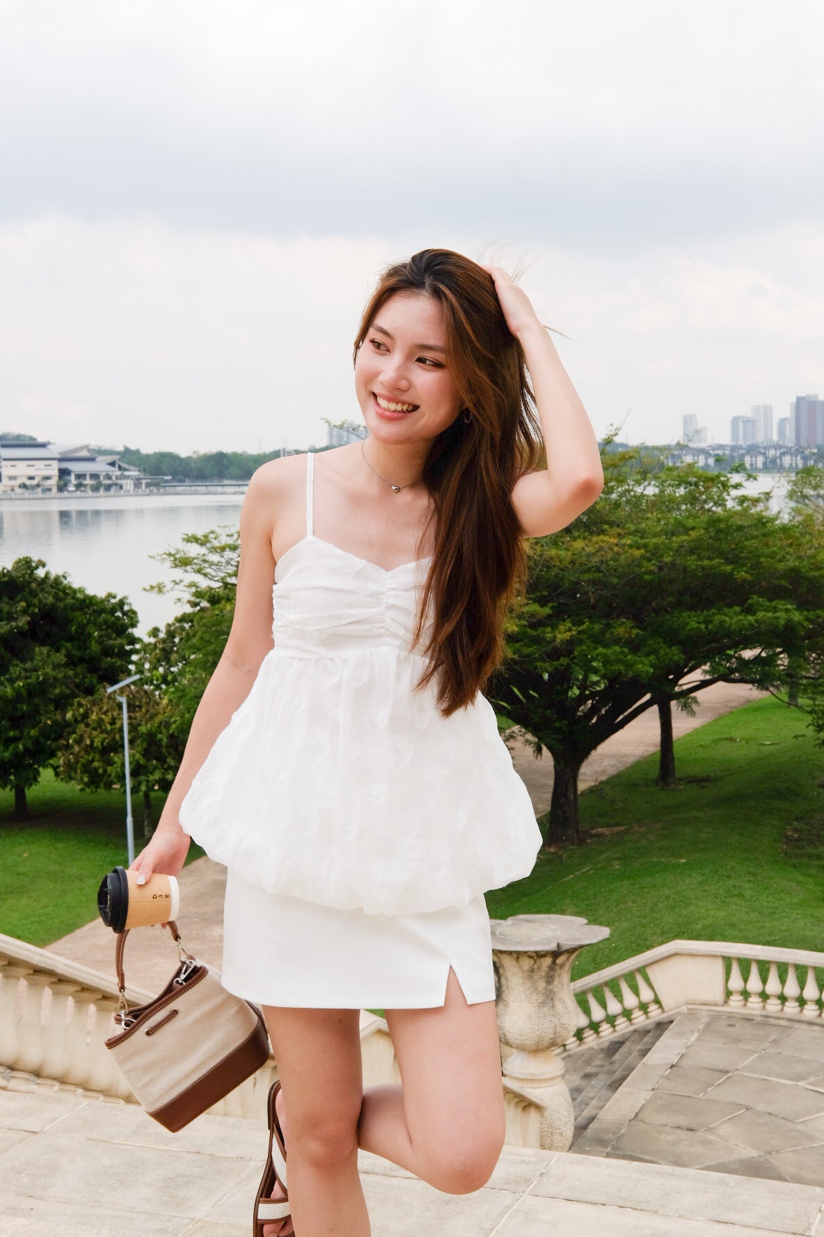 Joey Organza Bubble Babydoll Top (White)
