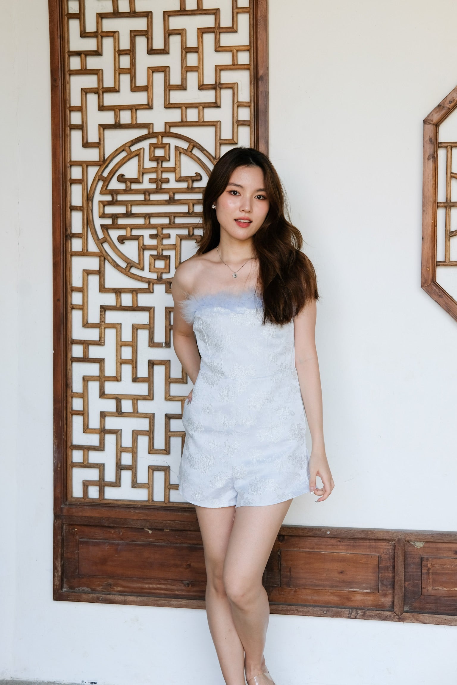 Ruo Lan Furry Tube Romper (Sky Blue)