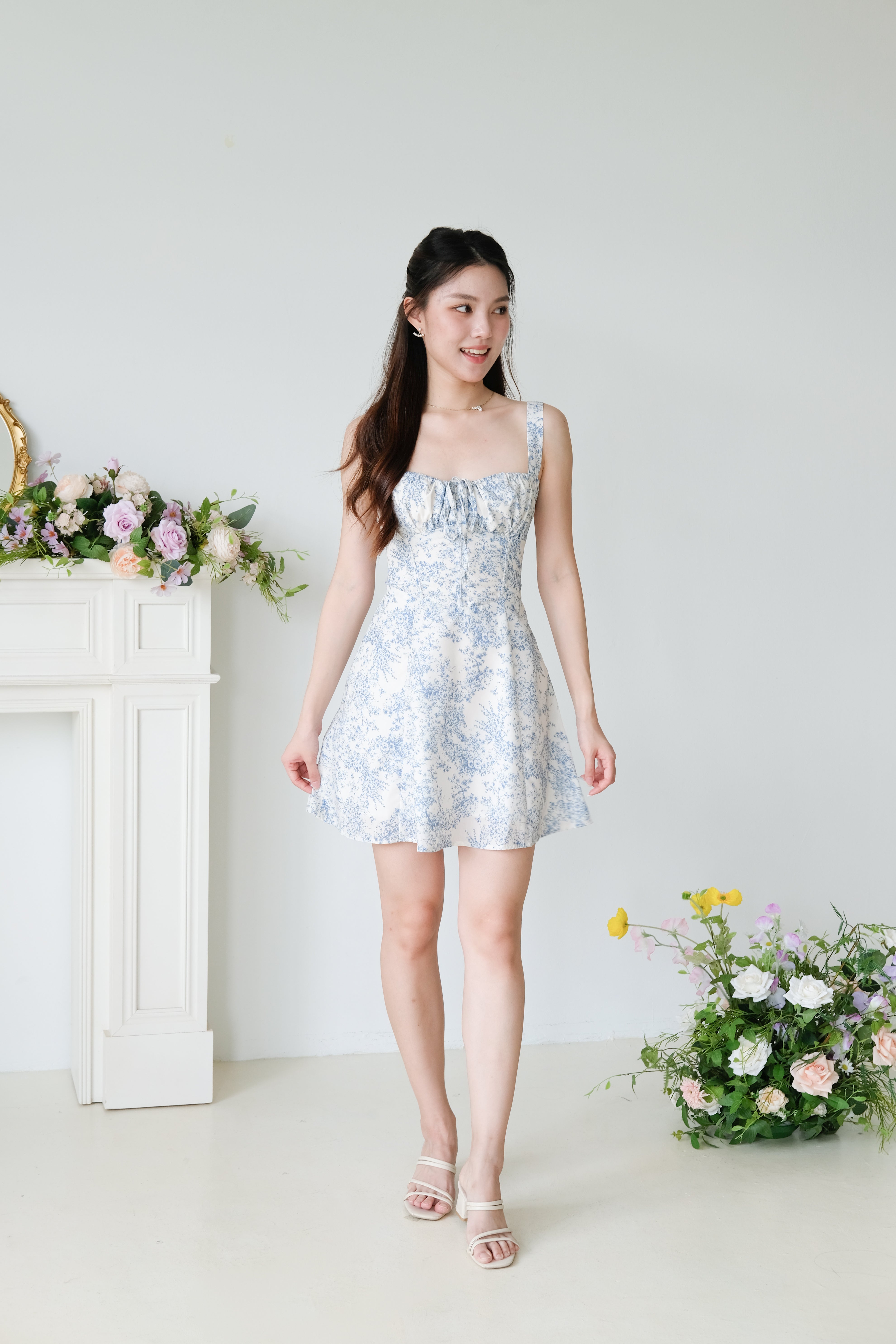 Miska Ruched Porcelain Dress (Sky Blue)