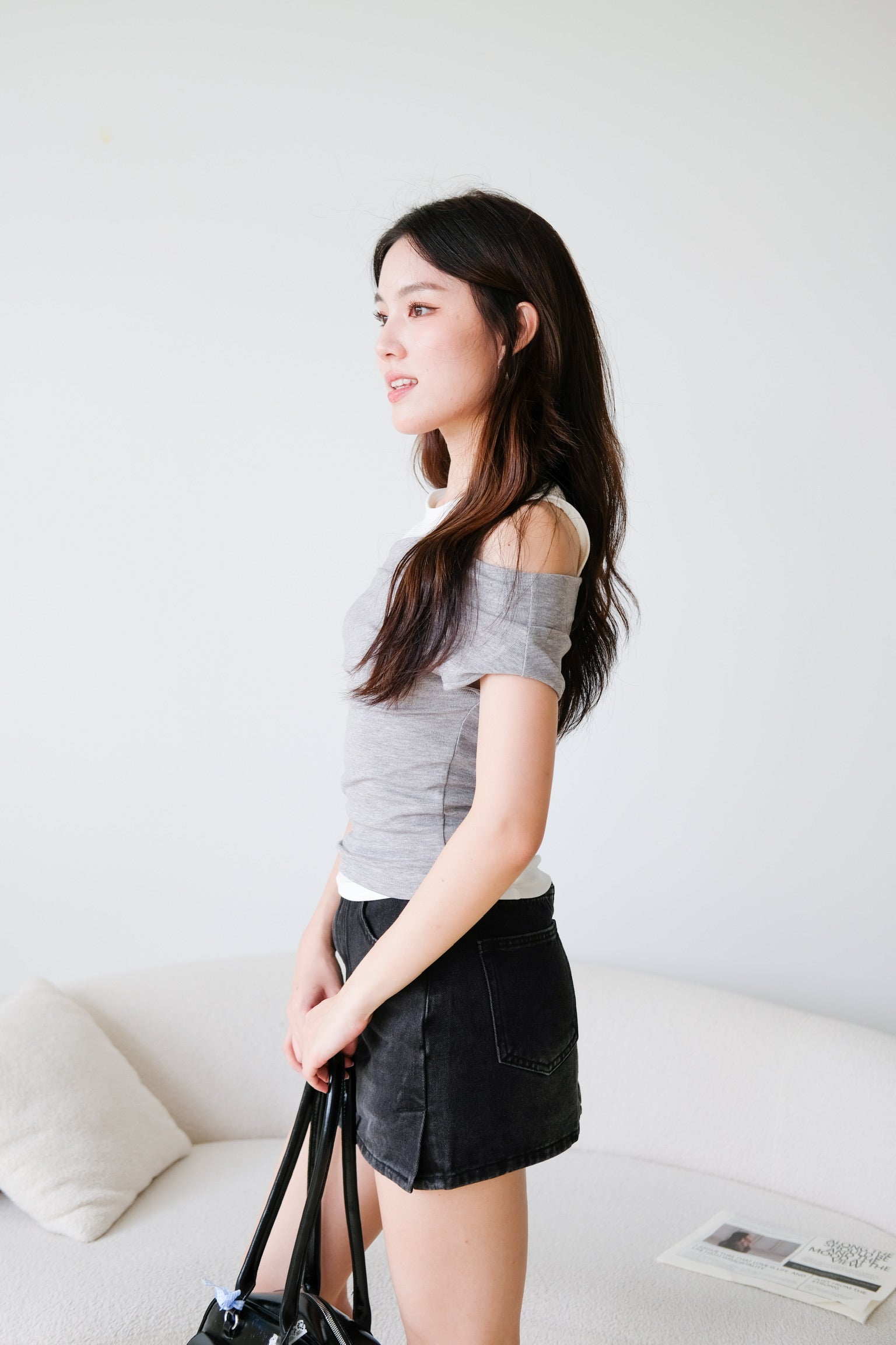 Mila Cold Shoulder Cotton Tank Top (Light Grey)