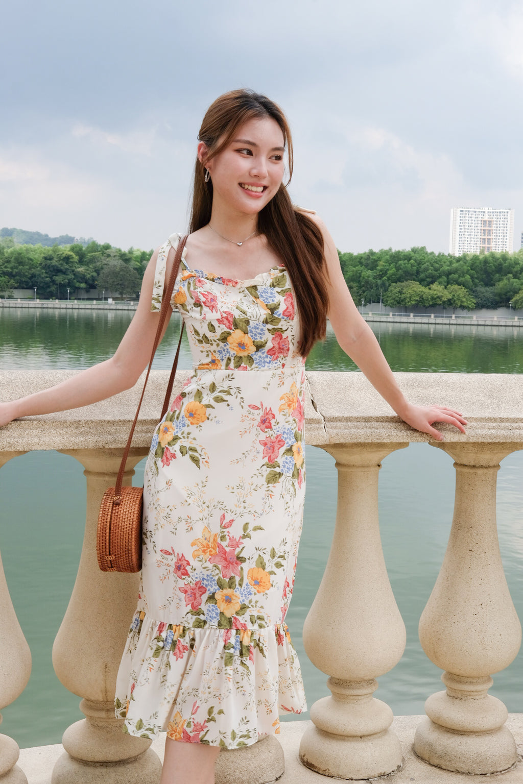 Shannon Floral Ruffle Maxi Dress (Cream)