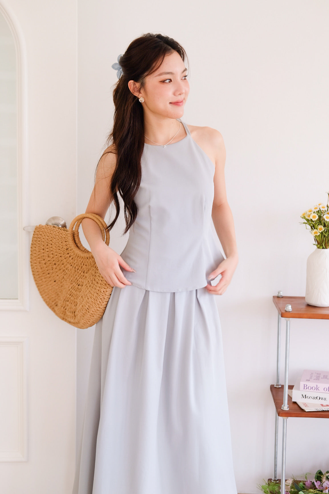 Agnes Halter Maxi Set (Nude Blue)