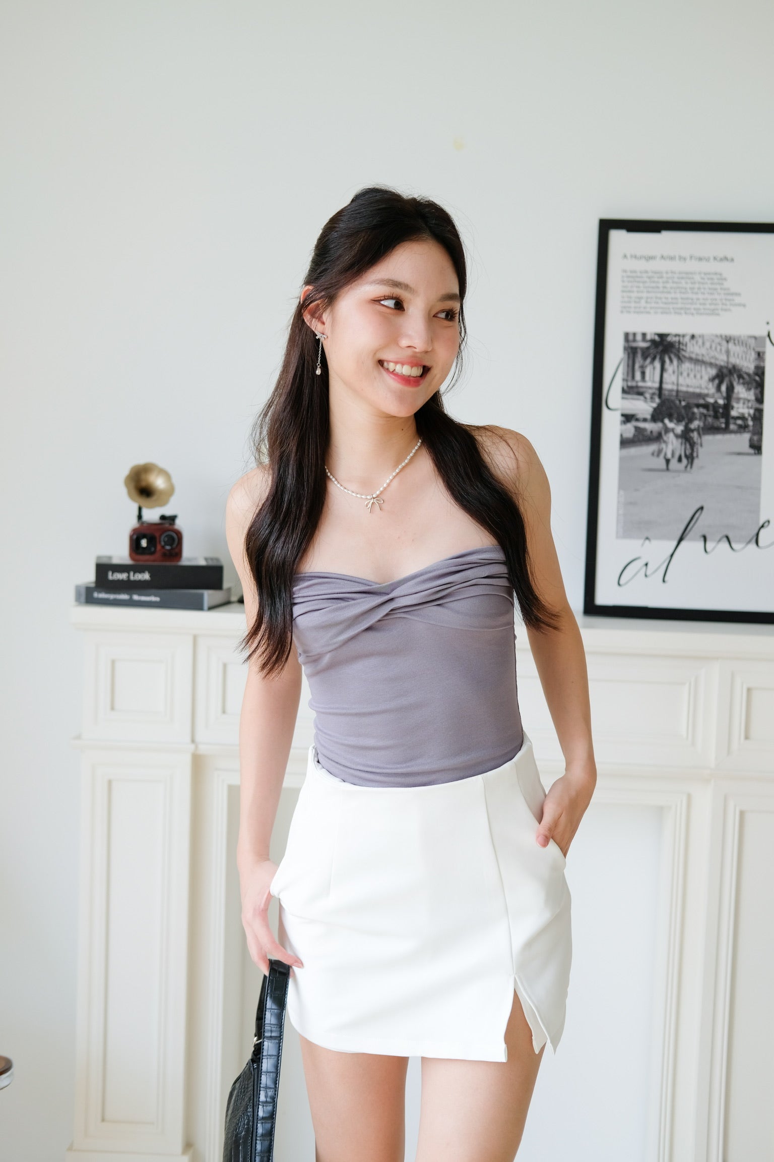 Naomi Twist Cotton Tube Top (Steel Grey)