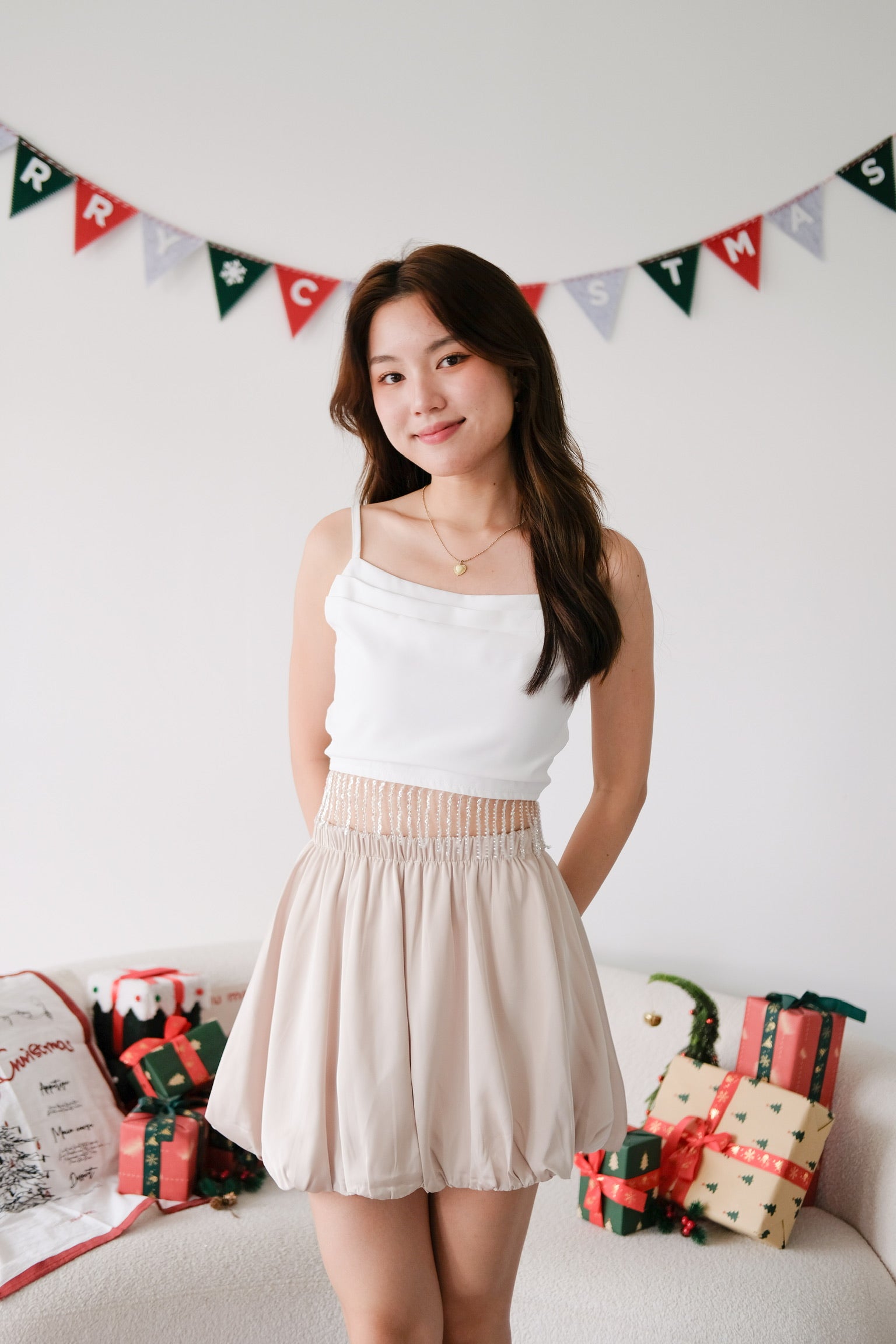 Amaria Embellished Tassel Crop Top (White)