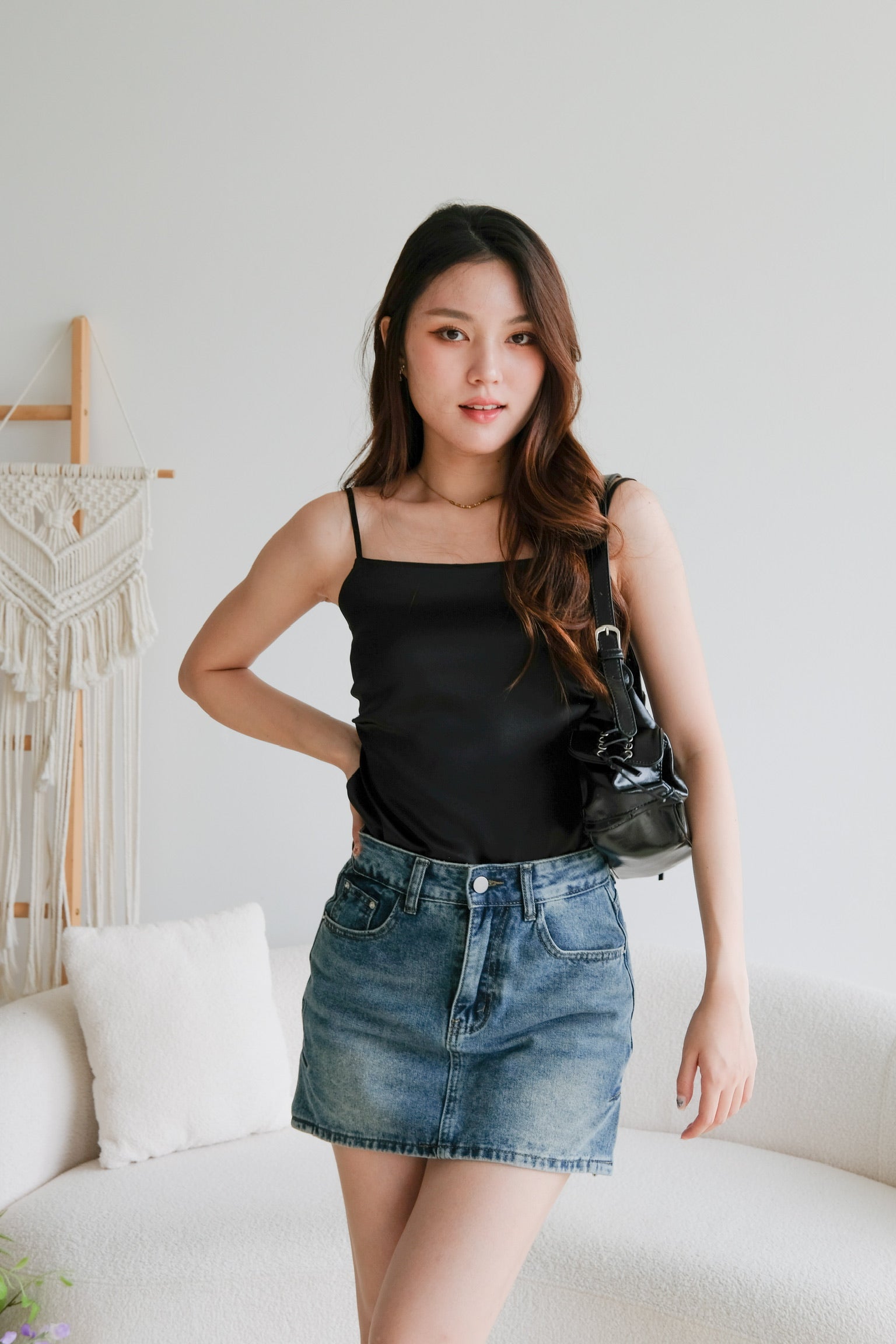 Emma Bareback Satin Top (Black)