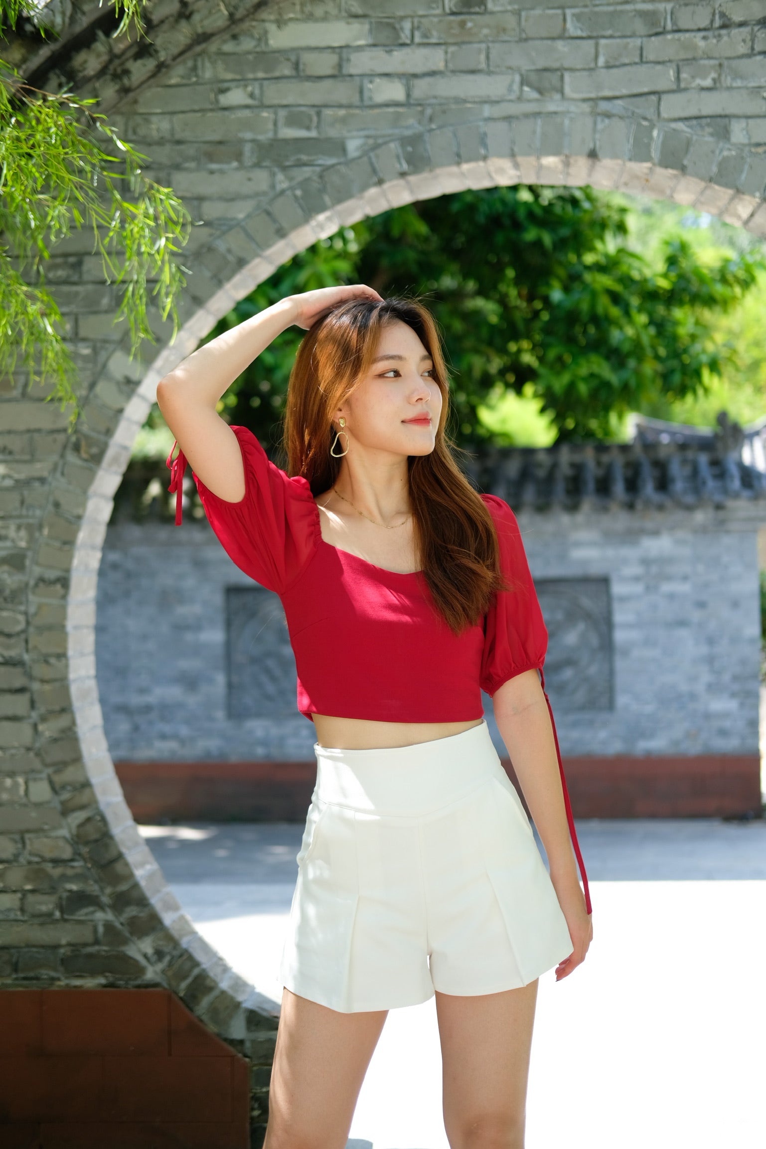 Eunice Sweetheart Sleeves Top (Maroon)