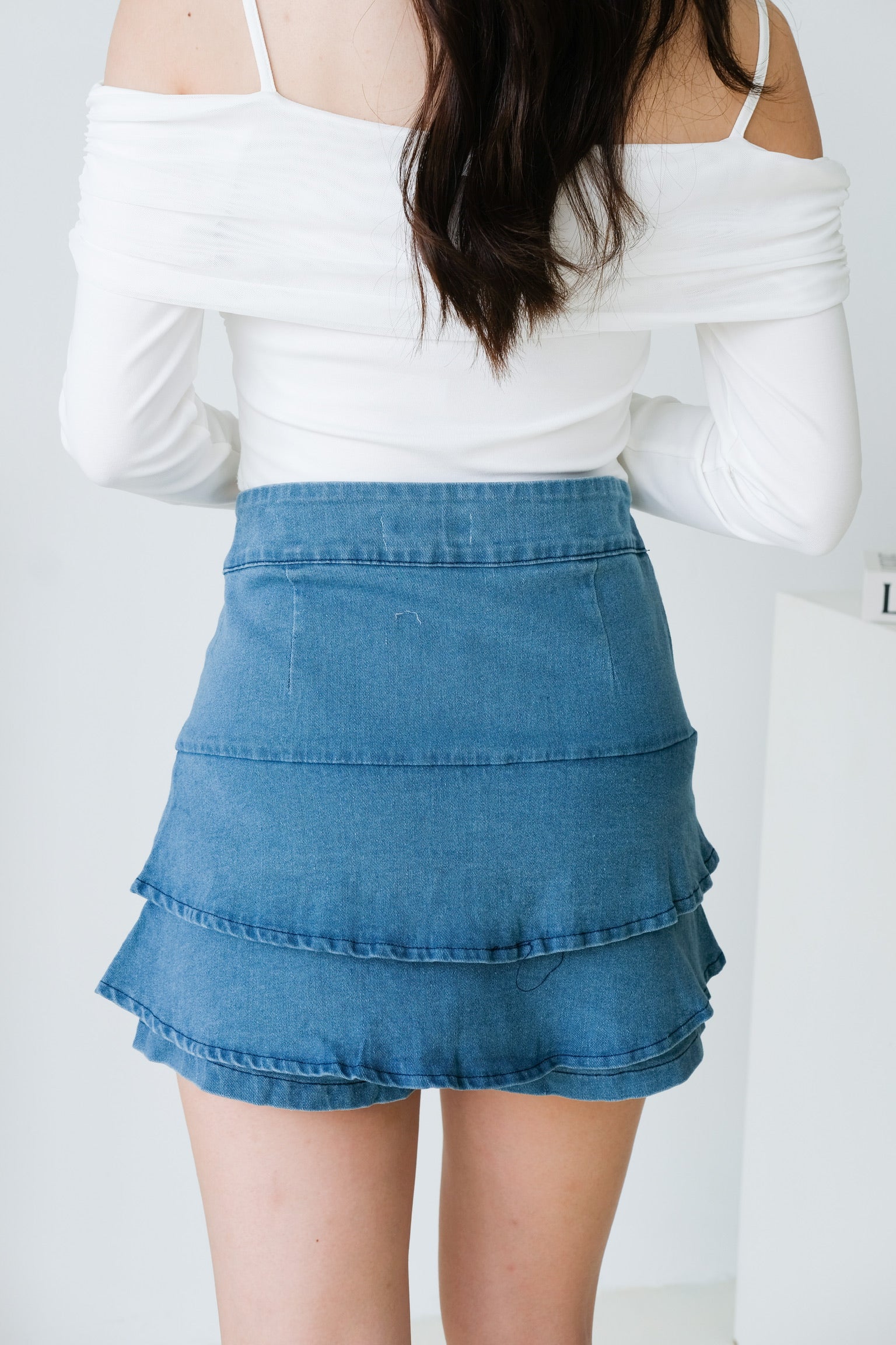 Zyla Layered Denim Skorts (Light Blue)