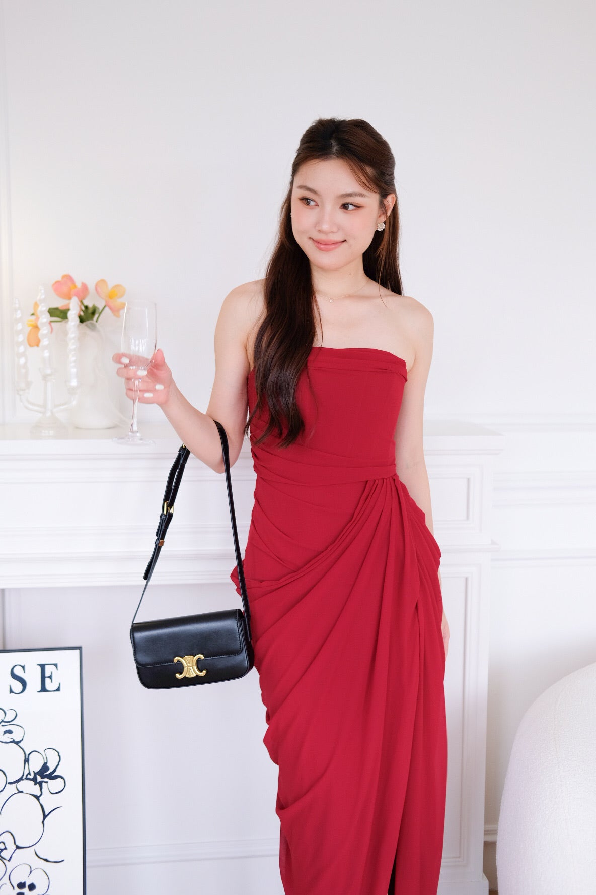 Seraphina Tube Corset Slit Maxi Dress (Red)