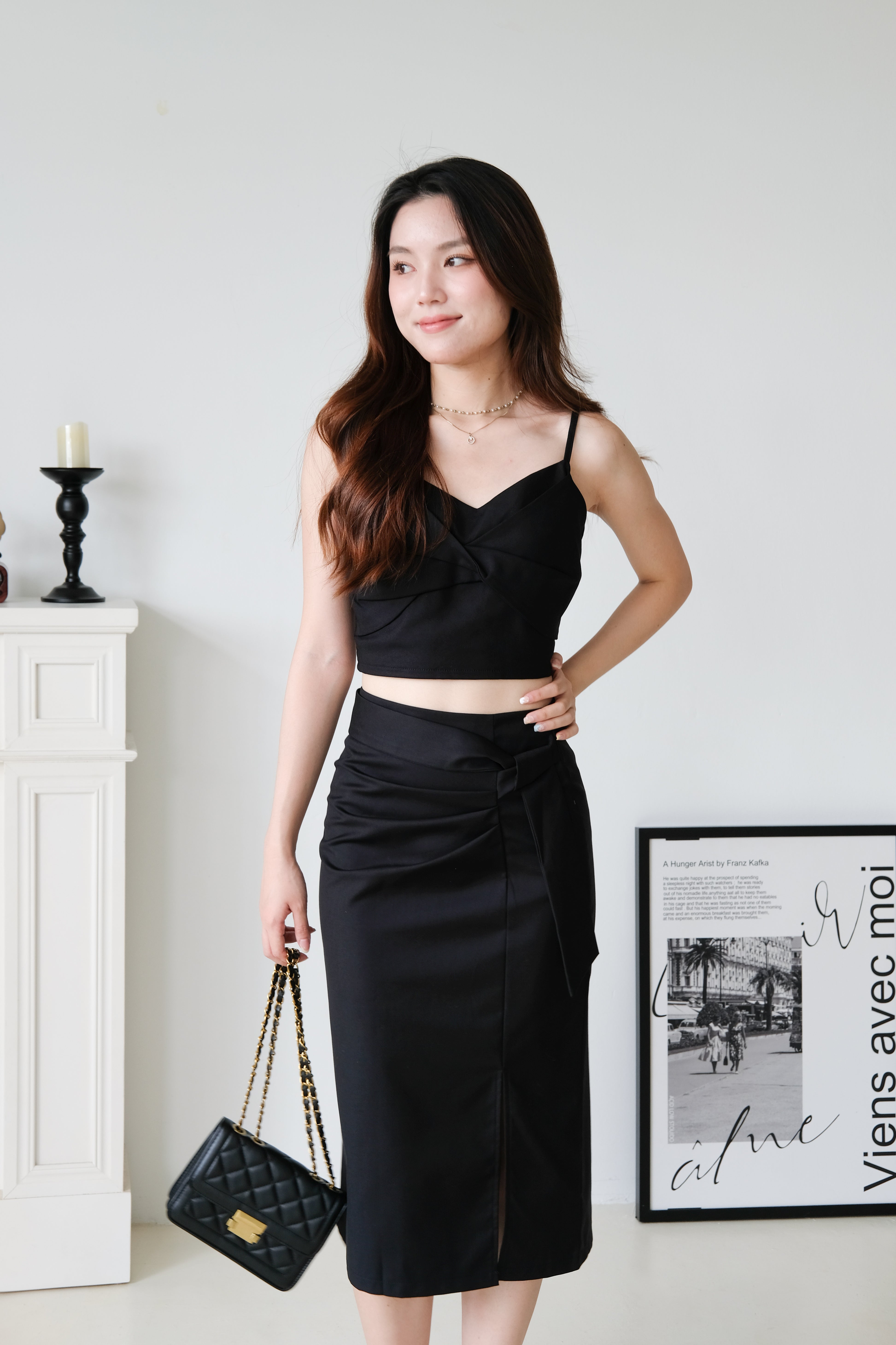 Addie Side Ruched Pencil Skirt (Black)