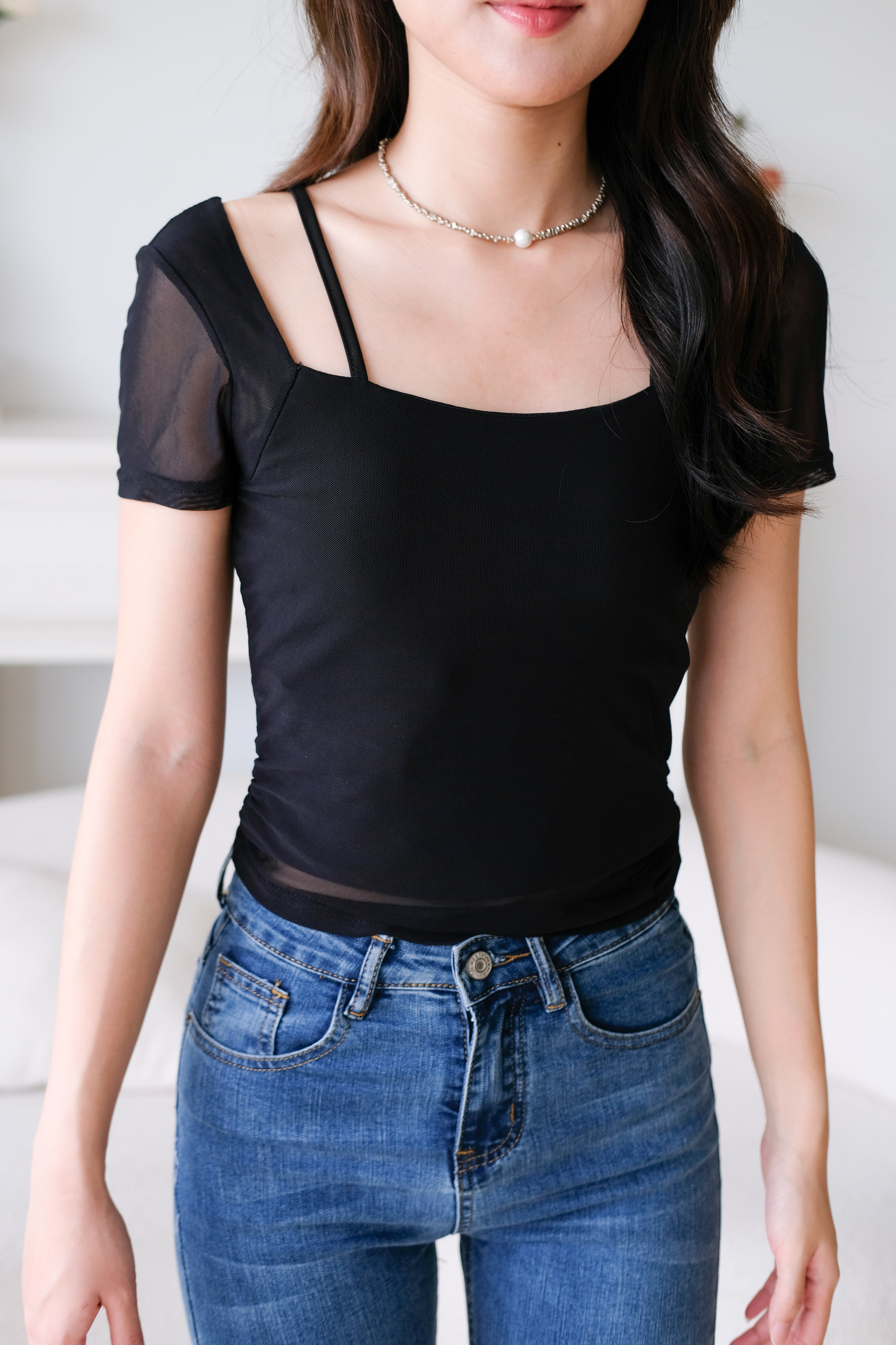 Giana Mesh Stretchy Padded Top (Black)