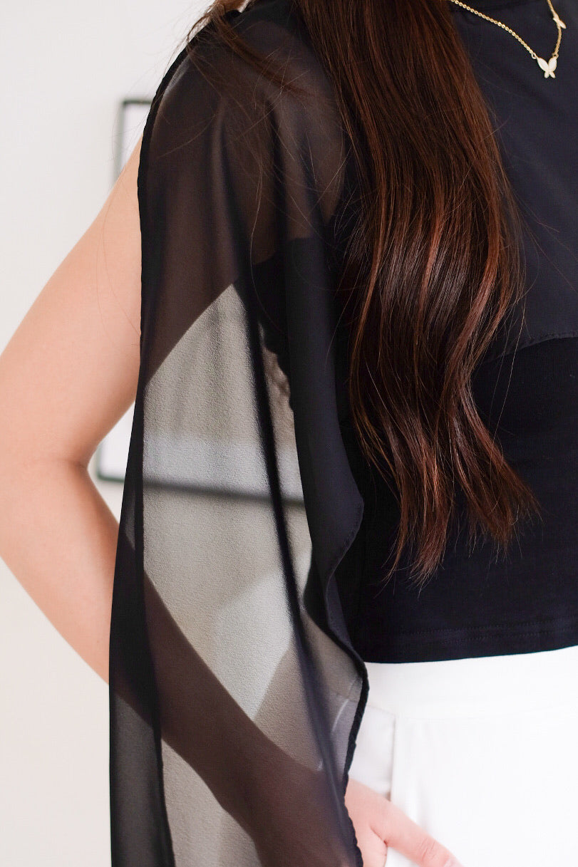 Lustre Cape Boatneck Top (Black)