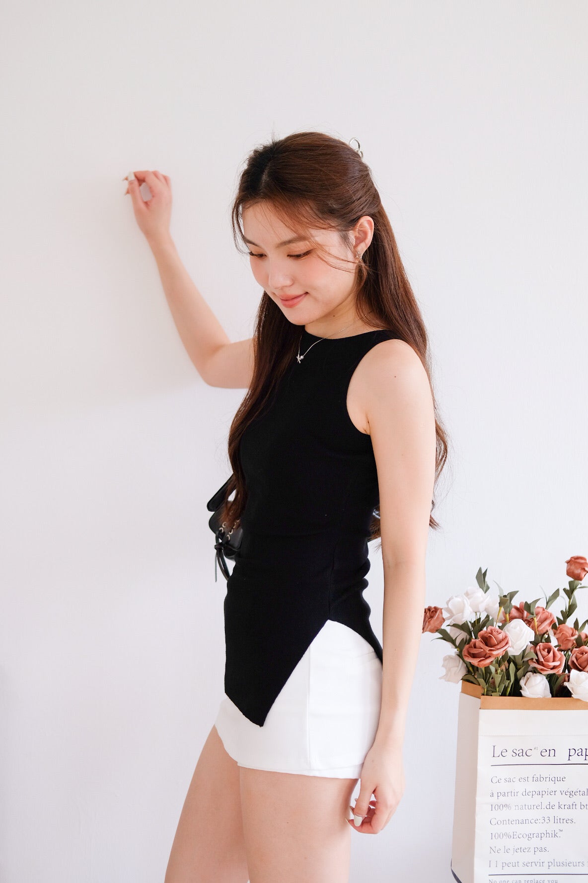 Velisse Boatneck Ruched Top (Black)