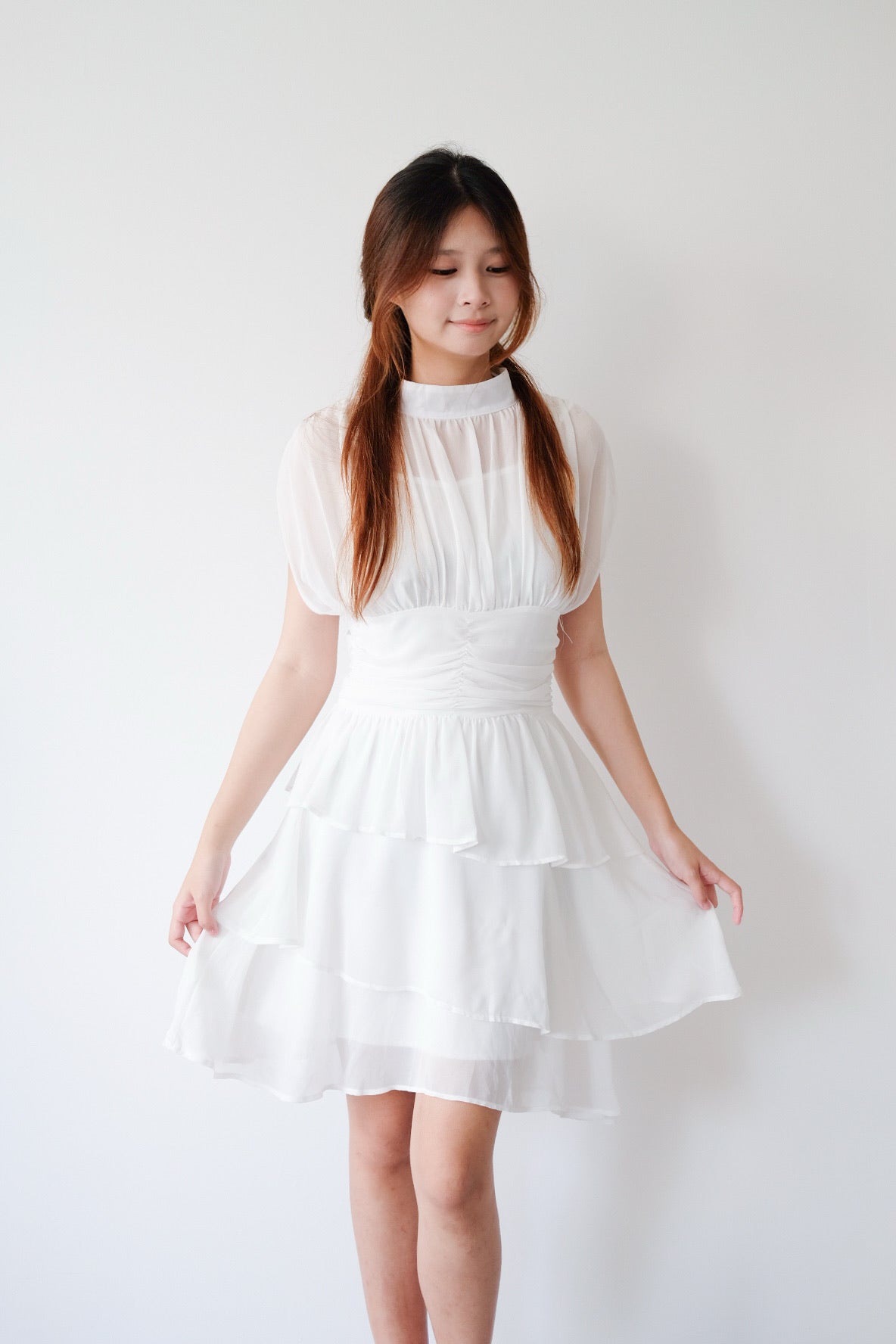 Faux Two-Piece White Ruffle Mini Dress