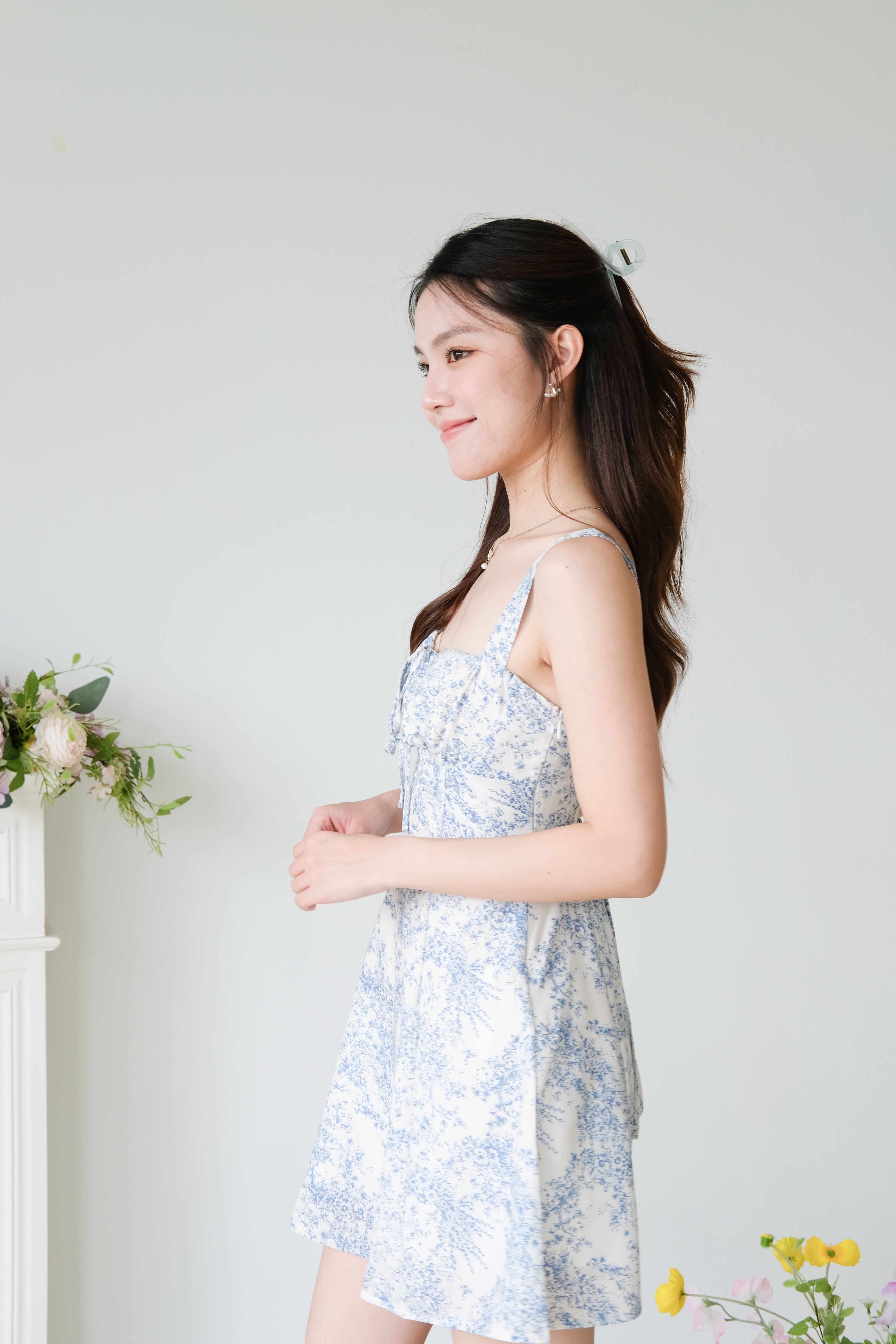 Miska Ruched Porcelain Dress (Sky Blue)