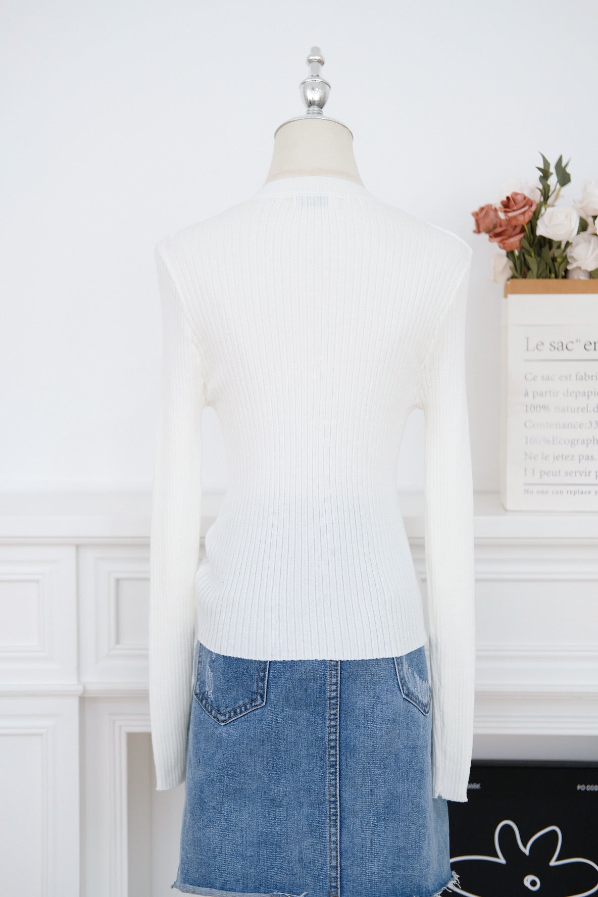 White Long Sleeve Knit Top
