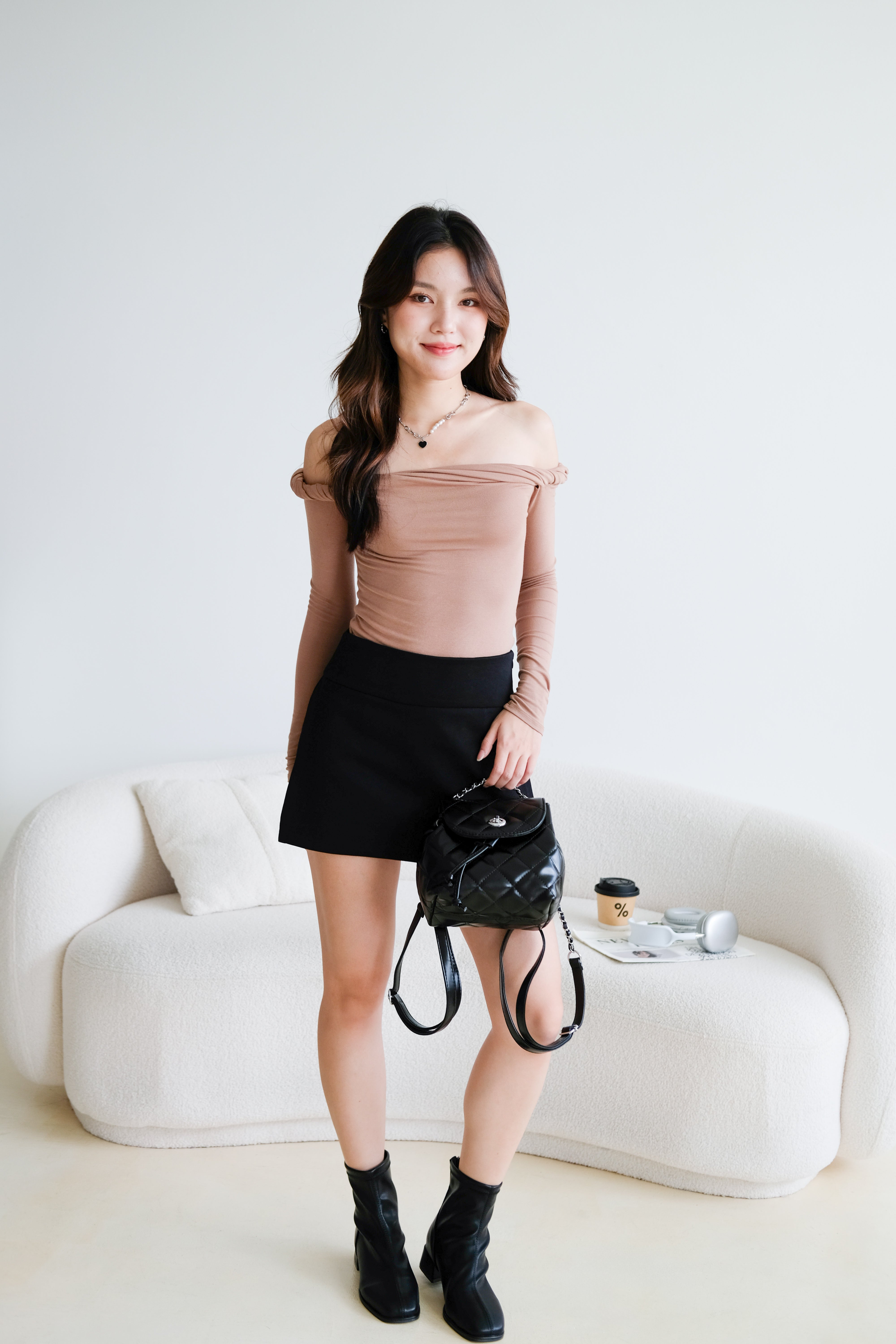 Level Up Twist Off Shoulder Top (Khaki)