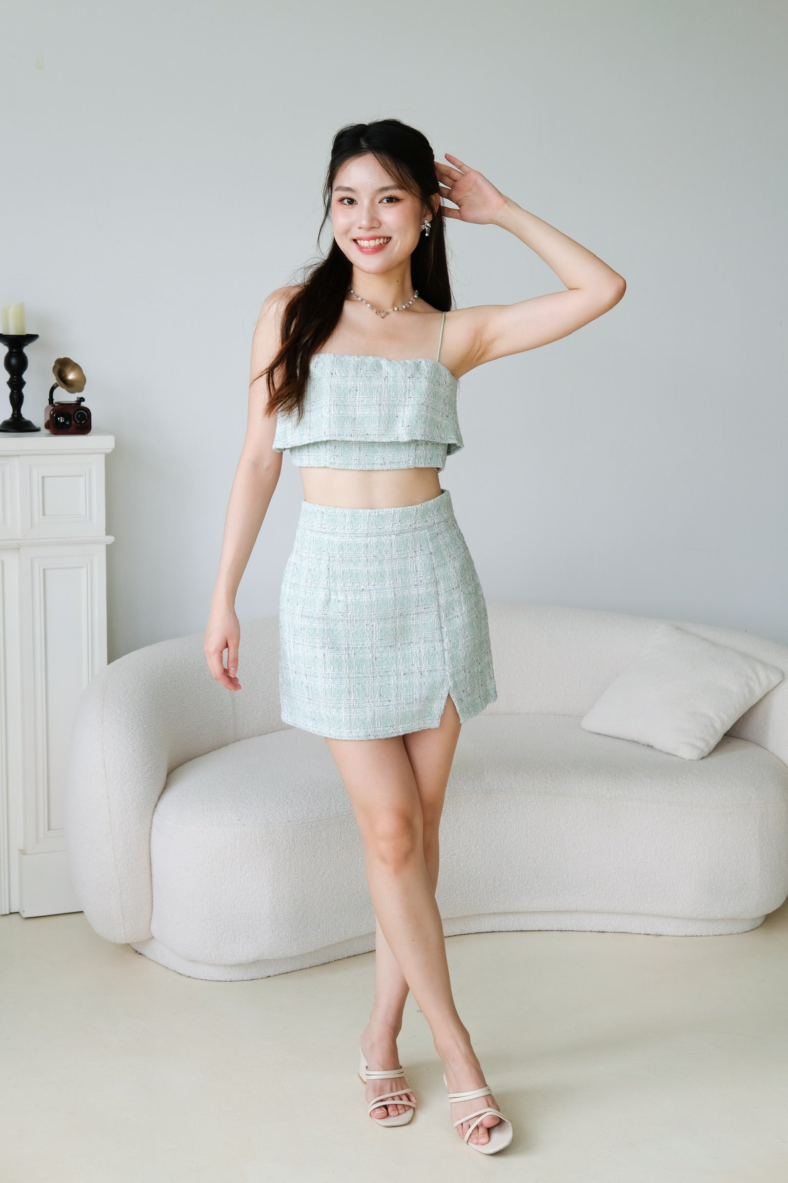 Yujin Overlay Tweed Set (Sage Green)