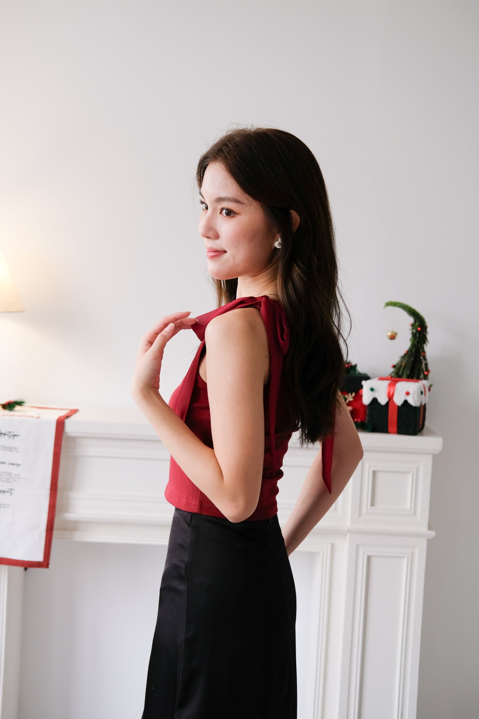 Bridget Self Tie Ribbon Crop Top (Maroon)