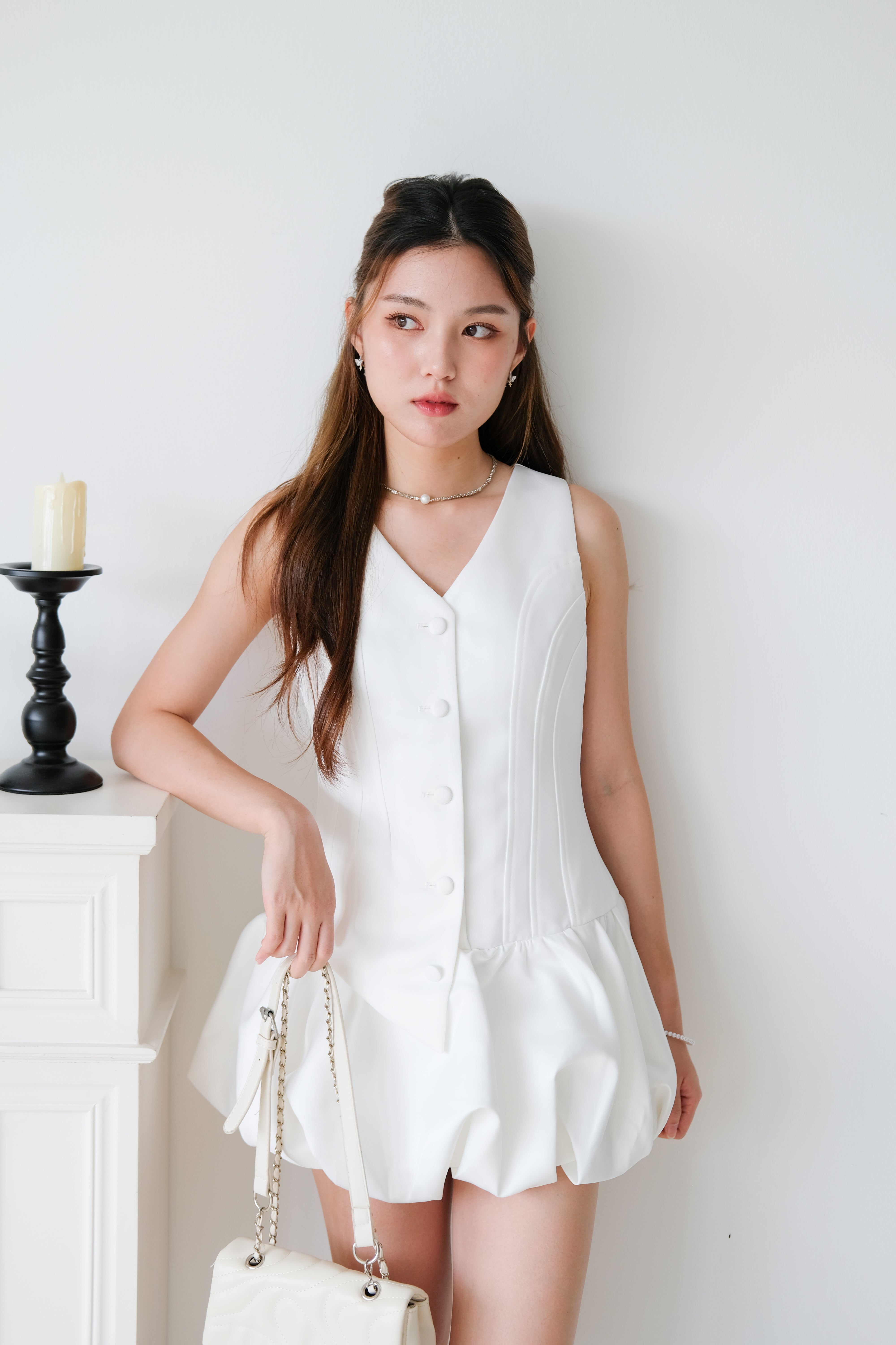 Elise Sculpted Bubble Dress (White)