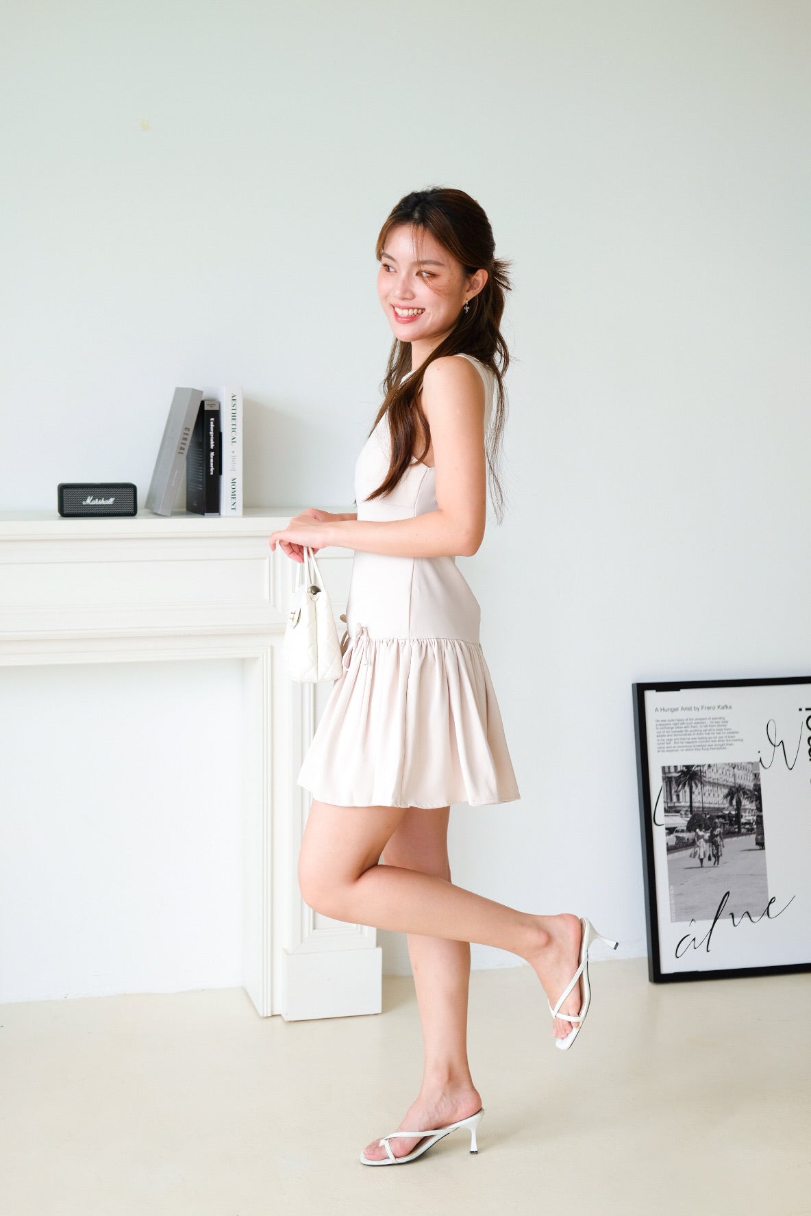 Lynette Low Waist Ribbon Dress (Ecru)