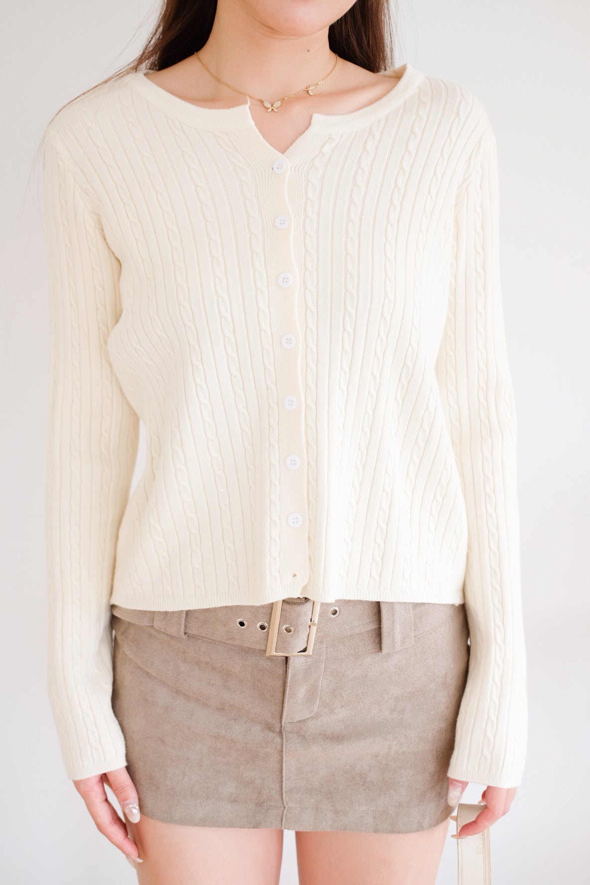 Sharlyn Cable Knit Cardigan (Cream)