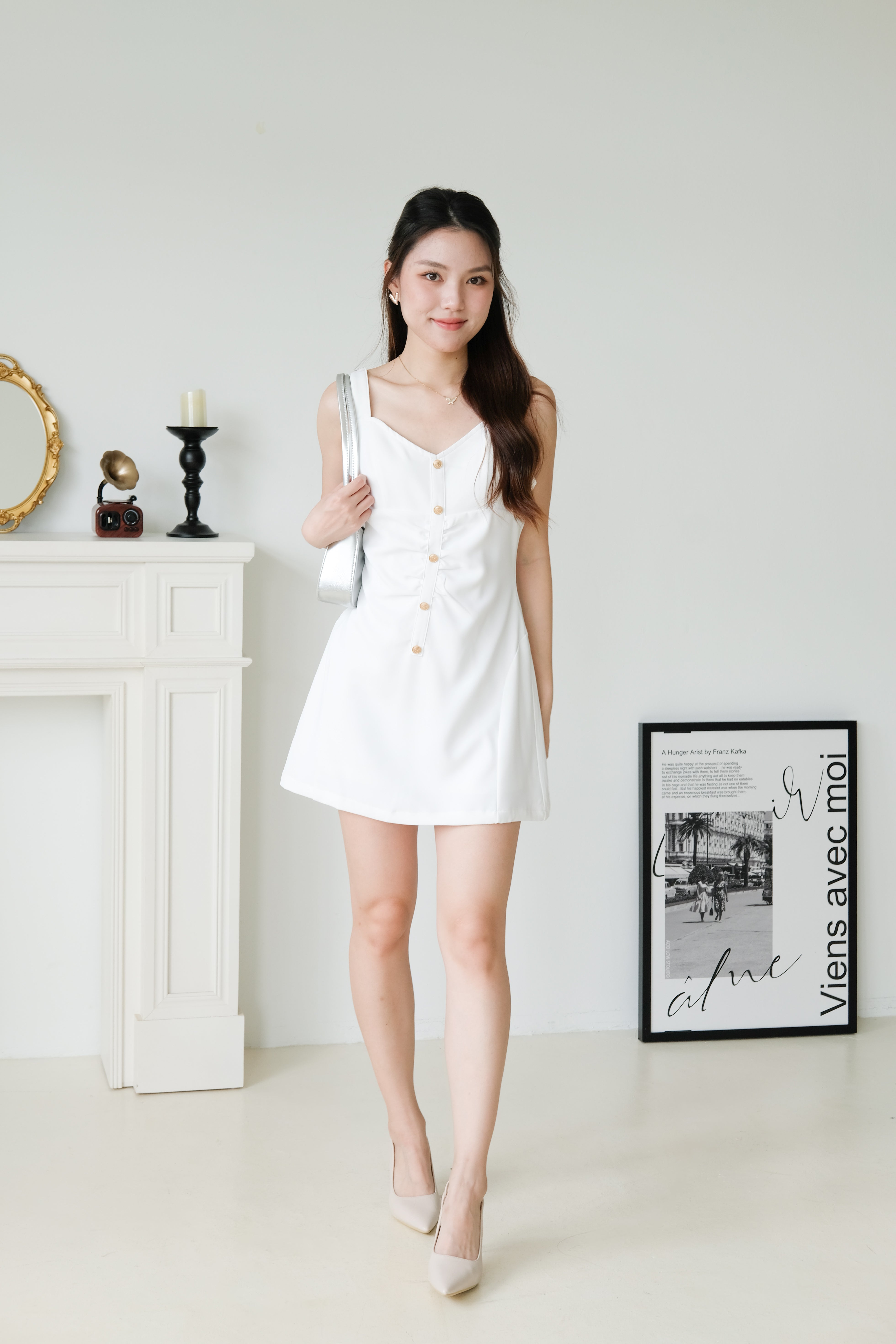 Kailey Vintage Button Dress (White)