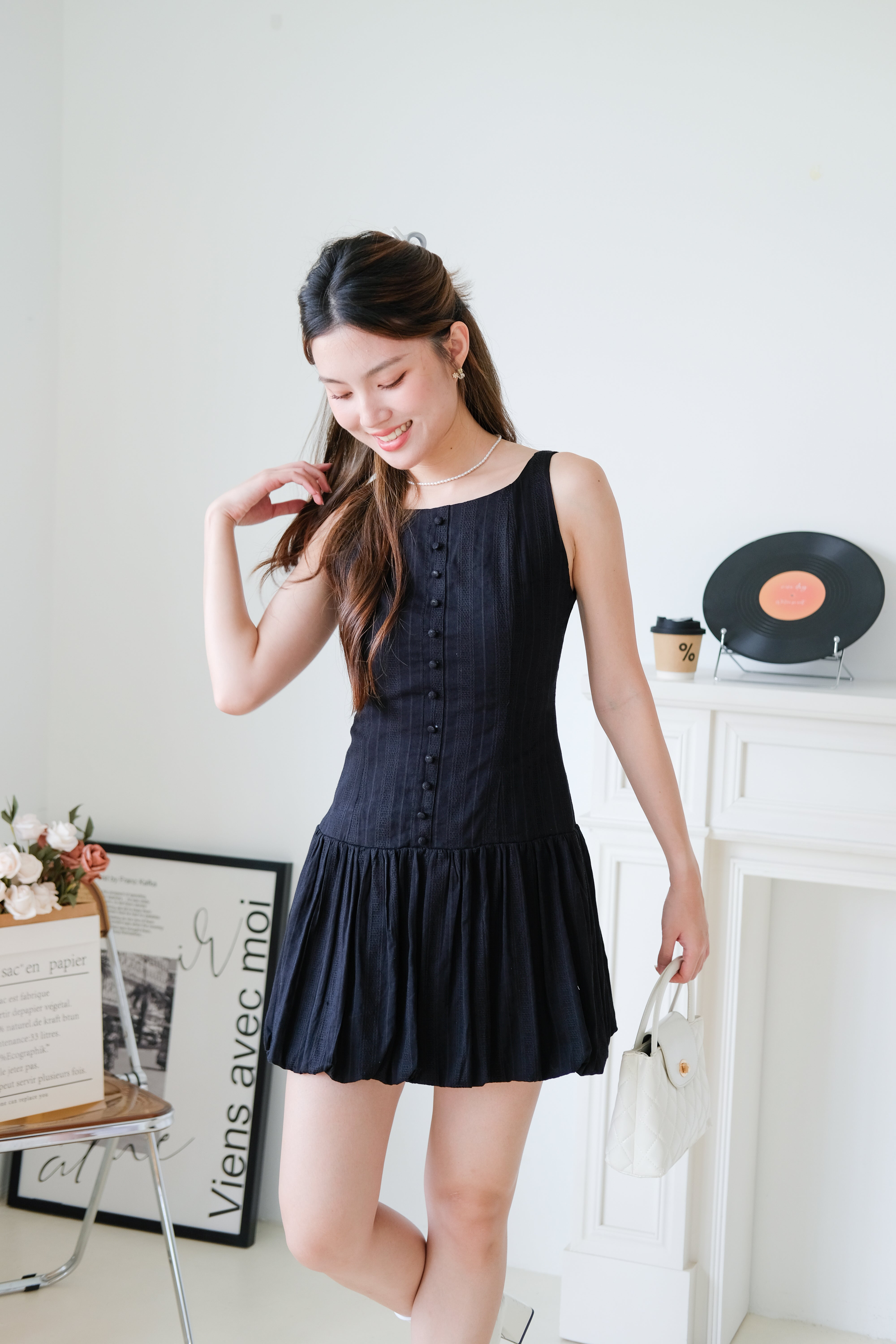 Lilou Crochet Bubble Skater Dress (Black)