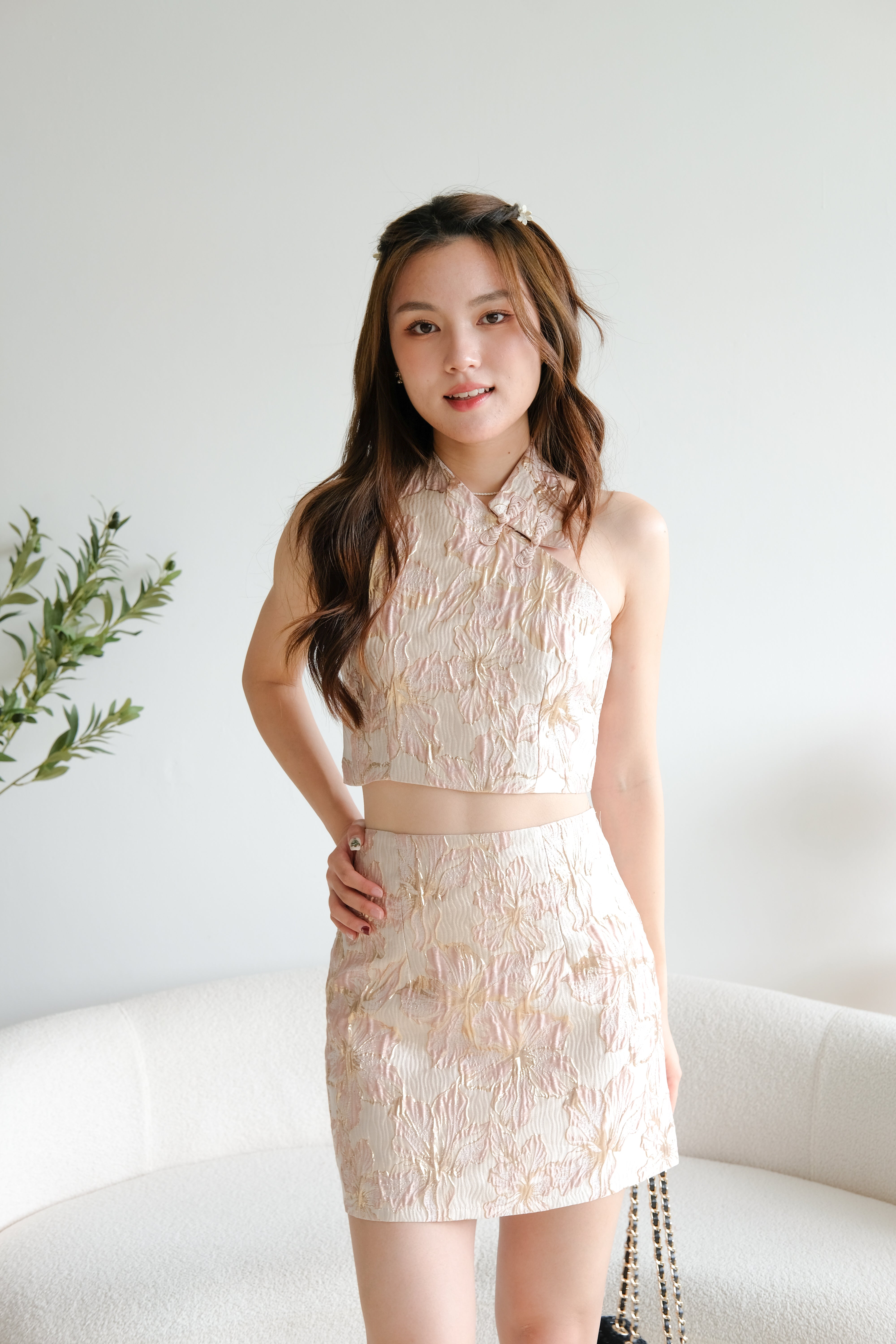 Ru Hui Halter Cheongsam Set (Light Pink)